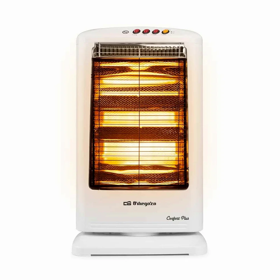 Orbegozo BP 0303 B, Estufa halógena, 3 niveles de potencia, 1200 W, emisión instantánea de calor, antivuelco, asa facil transpoerte, sistema oscilación automática, color blanco