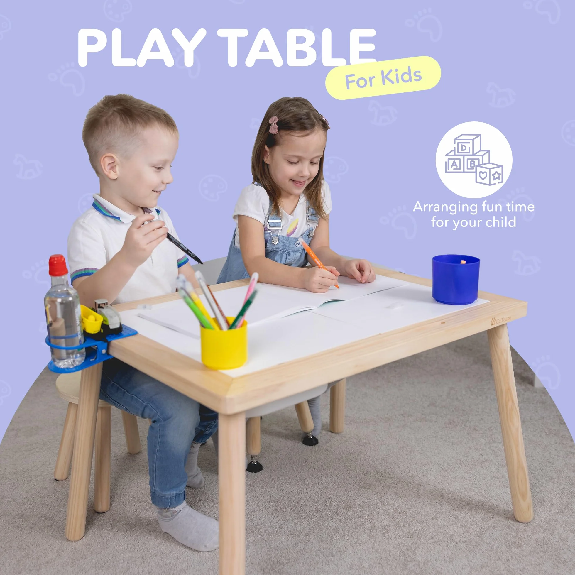 Cateam Mesa Sensorial Niños y Pequeños - 3 Contenedores de Almacenamiento Plegables - Insertos de Rompecabezas Educativos de Madera - Mesa de Actividades con Arena para Jugar con Tapas