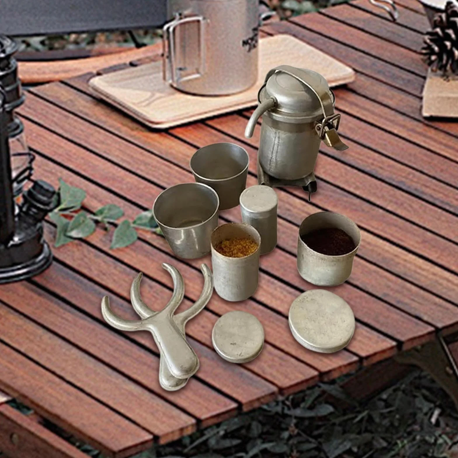 Kit de café para verter sobre café, paquete vintage para camping, 5.5 x 3.5 x 2.36 pulgadas, juego de preparación portátil con atractivo de adorno coleccionable, herramienta de preparación manual para