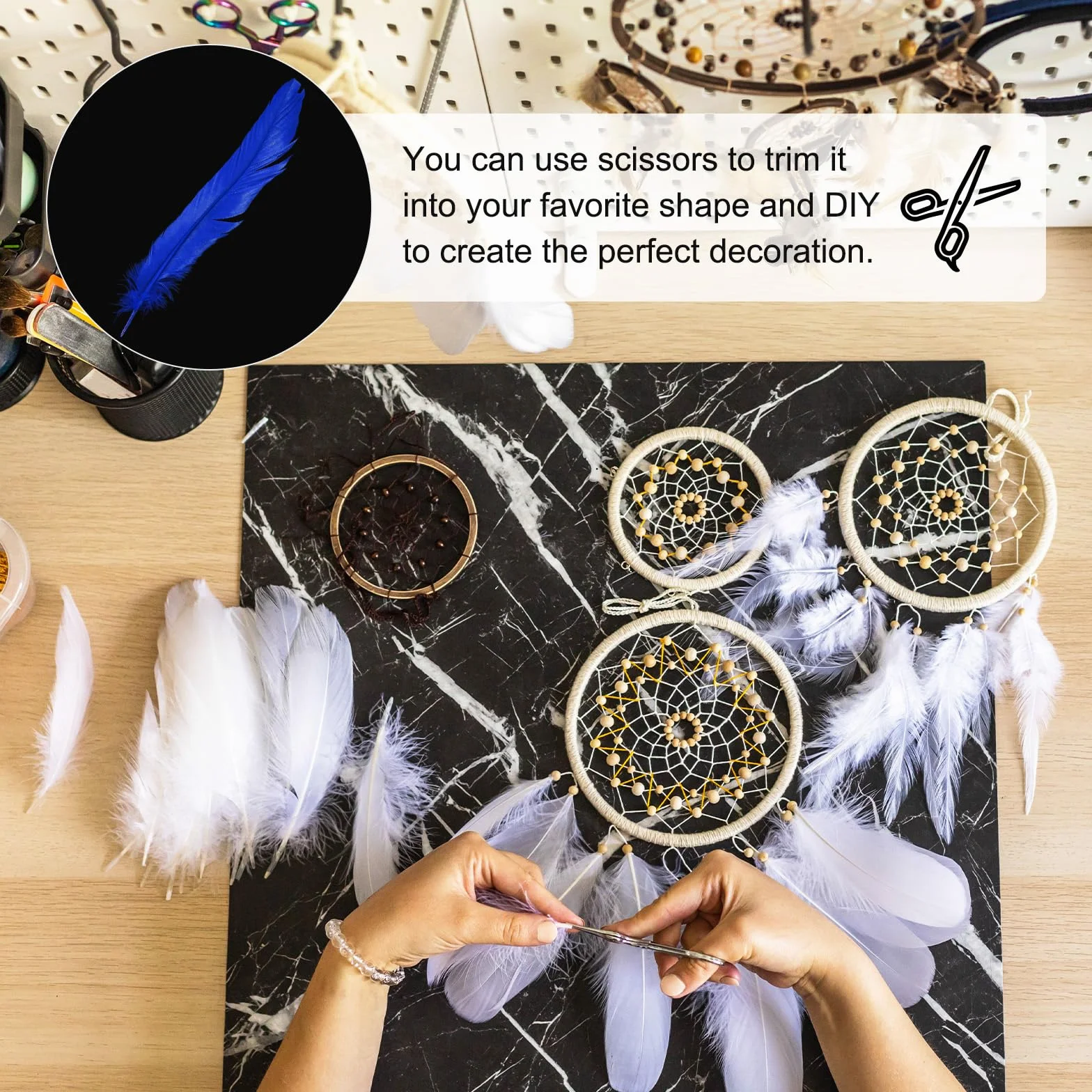 M METERXITY 20 Plumas Naturales De Cola De Gallo, 10-12 Pulgadas / 25-30cm De Largo Para Manualidades/Bodas/Atrapasueños/Decoraciones De Artesanías DIY [Azul Zafiro]