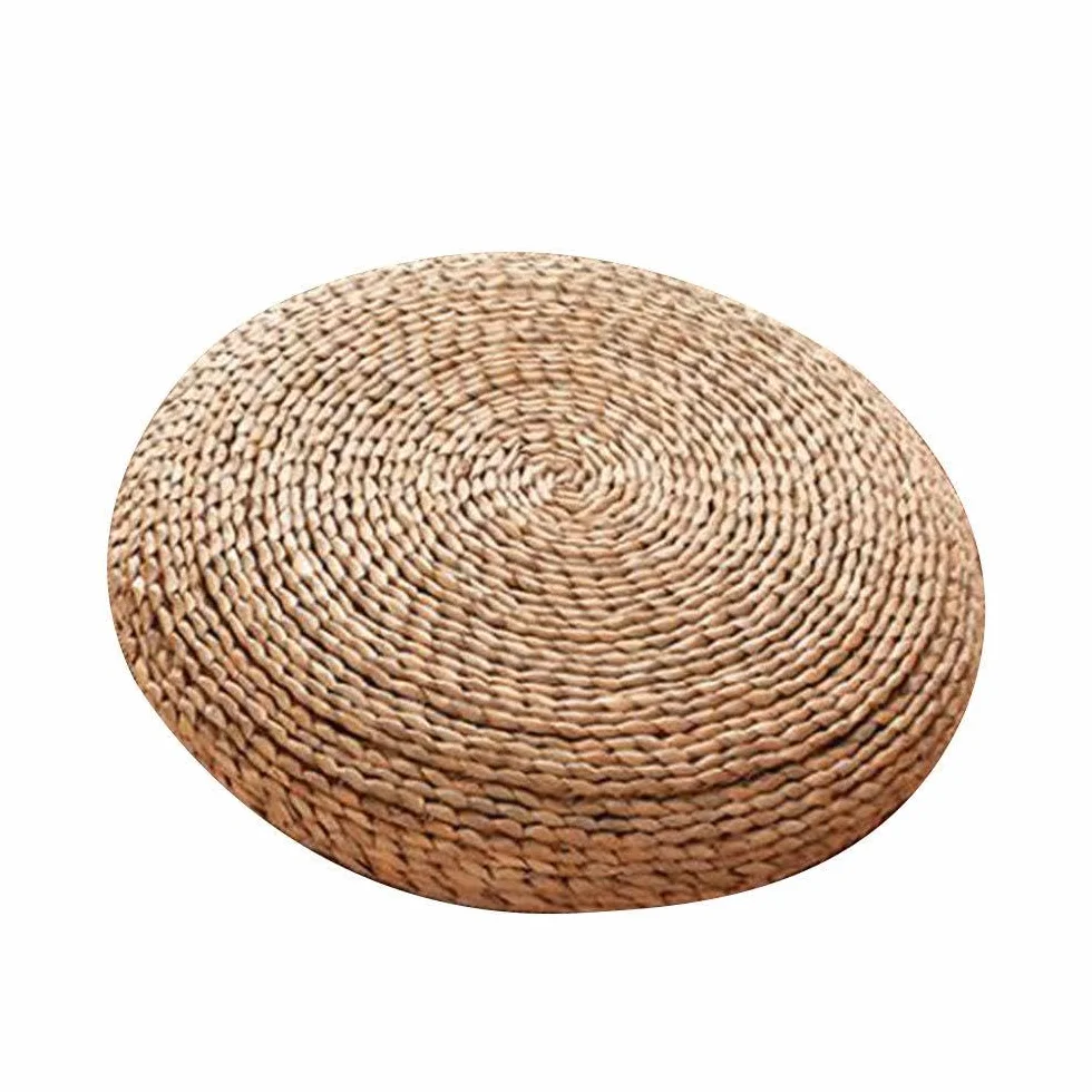 Almohada de Suelo de Ratán, Cojín de Paja Redondo, Alfombra de Suelo de Tatami Tejida a Mano, Tatami Tejido a Mano para Meditación, Zen, Práctica de Yoga o Buda (Brown-50cm)
