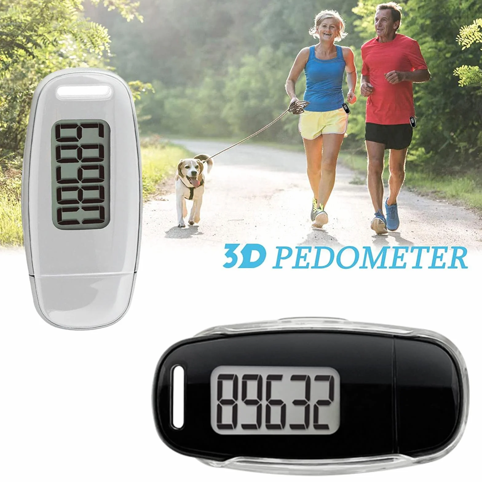 ThreeH Contador Pasos 3D Podómetro con Clip y Correa Operación Simple Recargable Preciso Rastreador Pasos Ejercicio Diario Tiempo Objetivo Monitor