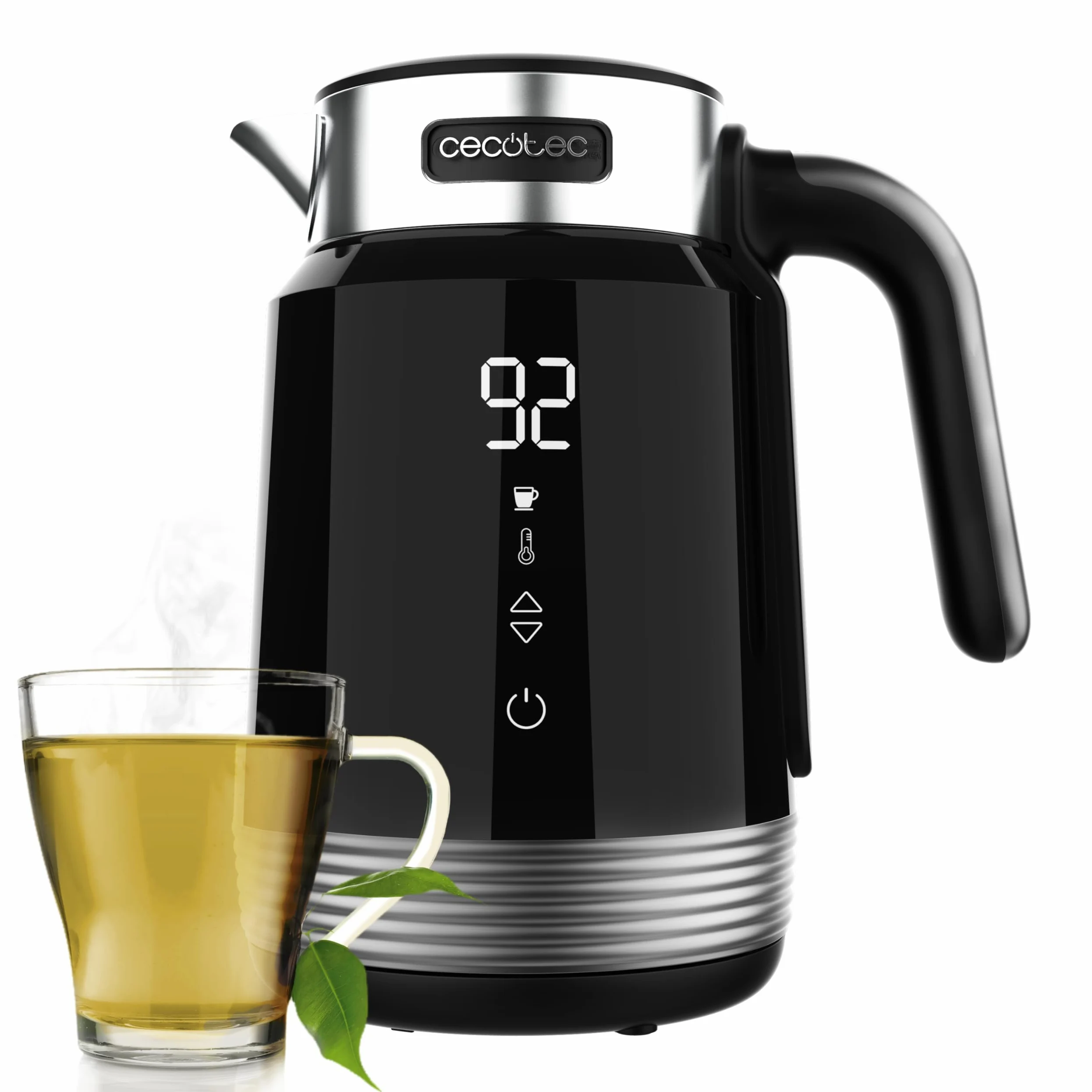 Cecotec Hervidor De Agua de 1,7L Eléctrico ThermoSense 600 Touch Black. 2200W, Libre De BPA, Acero Inoxidable y Plástico de máxima Calidad, Luz led y Luz de Funcionamiento, Base de 360º