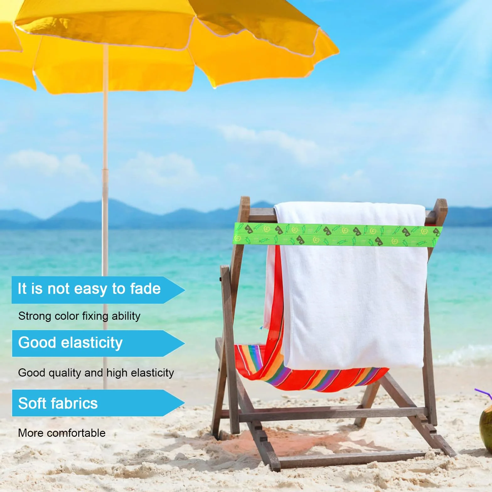 5 Bandas Elásticas para Sillas de Playa, Clips de Toalla para Tumbonas y Correas de Fijación para Crucero y Sillas (40CM×5CM)