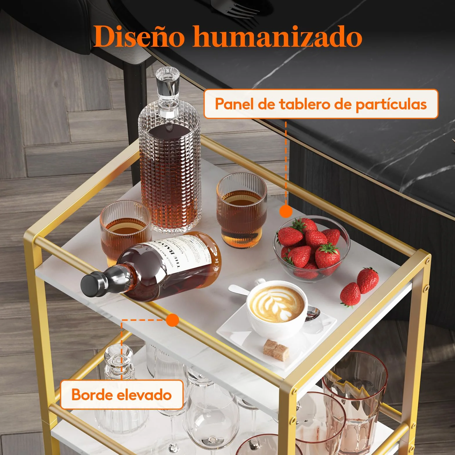 Lifewit Carrito de Cocina, Carrito Auxiliar de 3 Niveles, Carrito de Servicio de Té con Ruedas con Bloqueo para Cocina, Comedor o Sala de Estar, 43.2 x 30 x 81.5 cm, Dorado