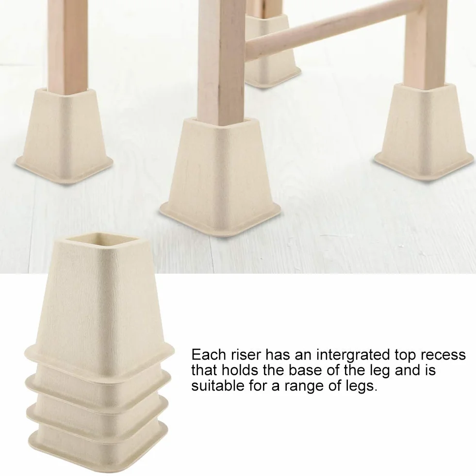 Cocoarm Elevador de Cama 4 Piezas, Elevador de Muebles Resistente, 15 cm de Altura, 16,5 x 15,5 cm