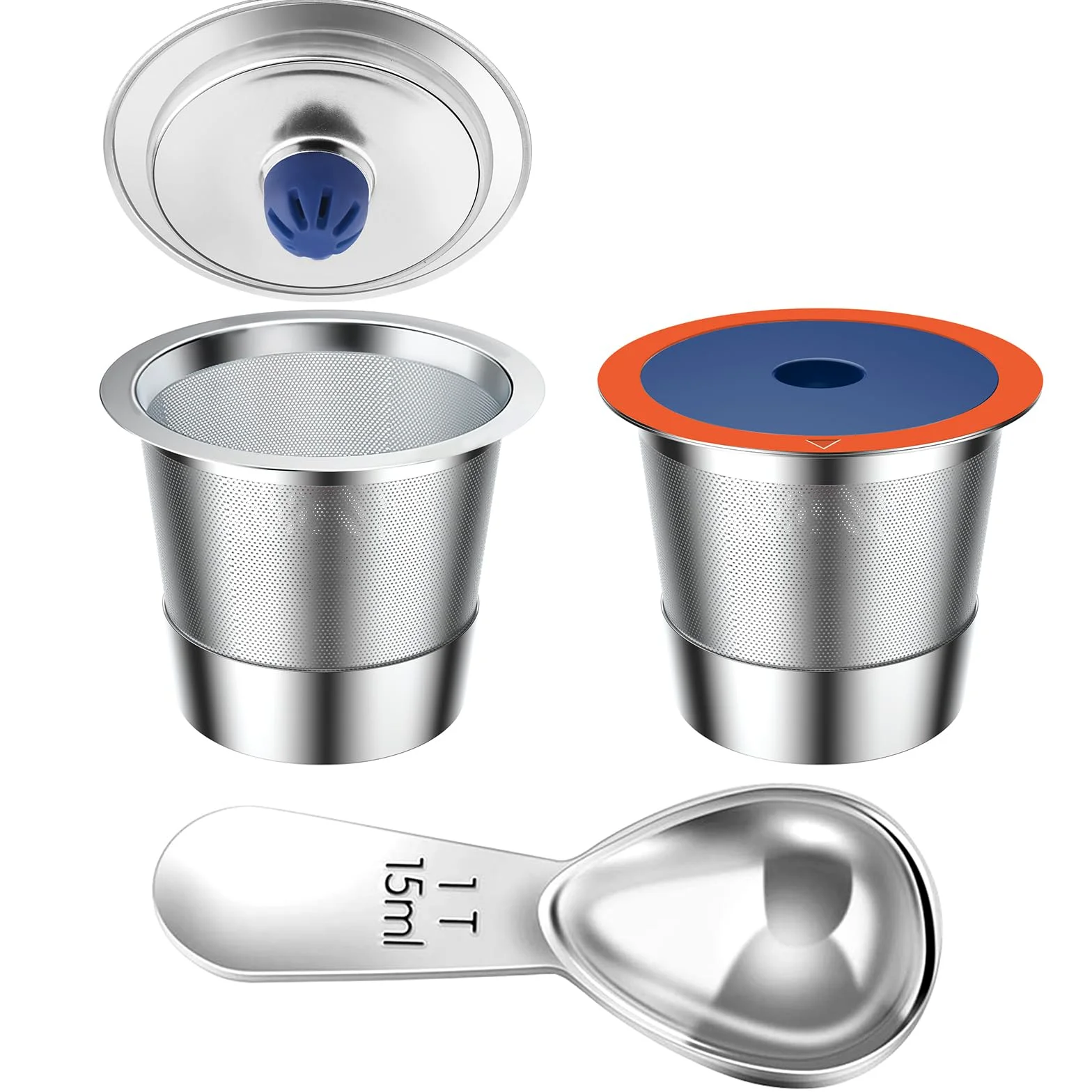 Tazas K reutilizables de acero inoxidable para Keuring 2.0 y 1.0, cápsulas de café reutilizables para cafetera, paquete de 2 tazas K reutilizables con 1 cuchara de café, filtros de café permanentes