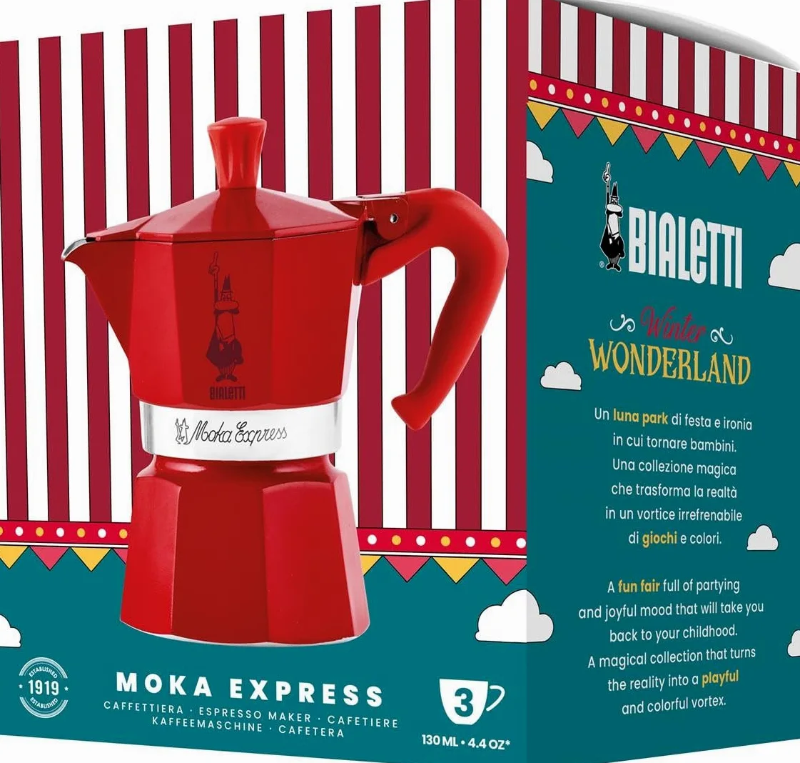 Cafetera Italiana Bialetti Winter Wonderland Rojo Plateado Aluminio 3 Tazas - Marca: Bialetti - EAN: 8006363074520