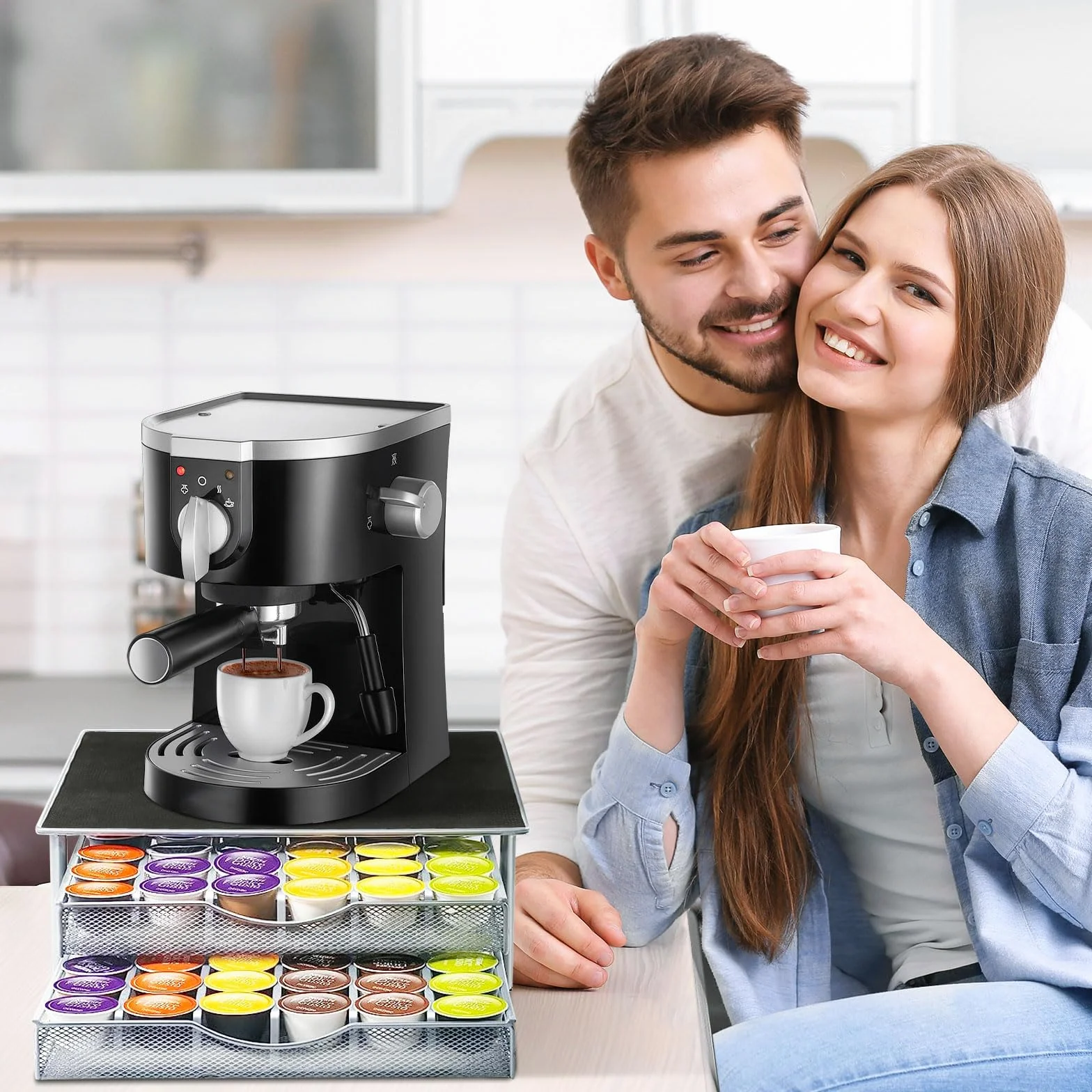 72 cápsulas portatapas, cajón de almacenamiento para cápsulas con soporte de cafetera, organizador de cápsulas de café, dispensador de cápsulas de gran capacidad
