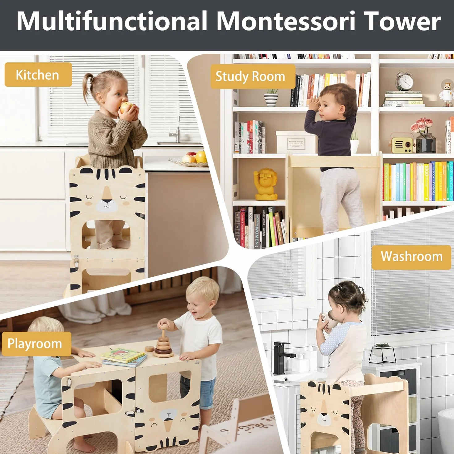 Labebe Torre de Aprendizaje Plegable 2 en 1 para niños con Tablas de Mensajes a Partir de 1 año Tigre
