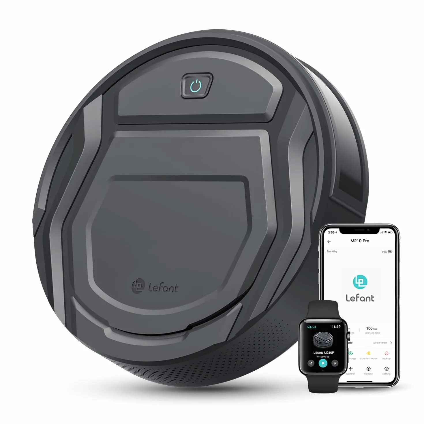Lefant Robot Aspirador, Succión de 2200 Pa,120 Min Autonomía, Aspirador Robot Sin Enredos, Delgado, Wi-Fi/App/Alexa, Ideal para Pelo de Mascotas, Alfombras de Pelo Bajo (M210 Pro Gris)