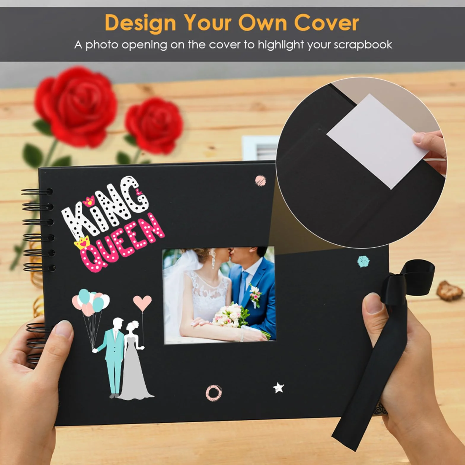 Album Fotos para Pegar y Escribir 30 x 21 cm, Album de Fotos Scrapbook Espiral 80 Páginas (40 Hojas), DIY Scrapbooking para Boda Aniversario Cumpleanos Familiares Navidad San Valentín Día de la Madre
