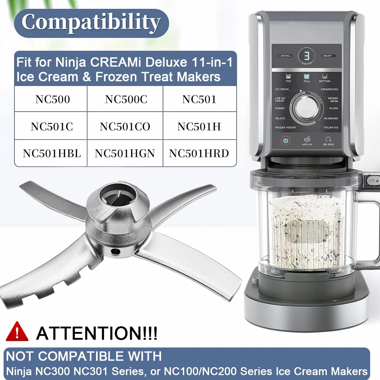 Hoja de Paleta de Repuesto Compatible con Ninja CREAMi Deluxe Heladera multifunción NC501EU NC502EU NC500 NC501H Series, Cuchillas de Repuesto Accesorios para Ninja Creamy Deluxe, Acero Inoxidable