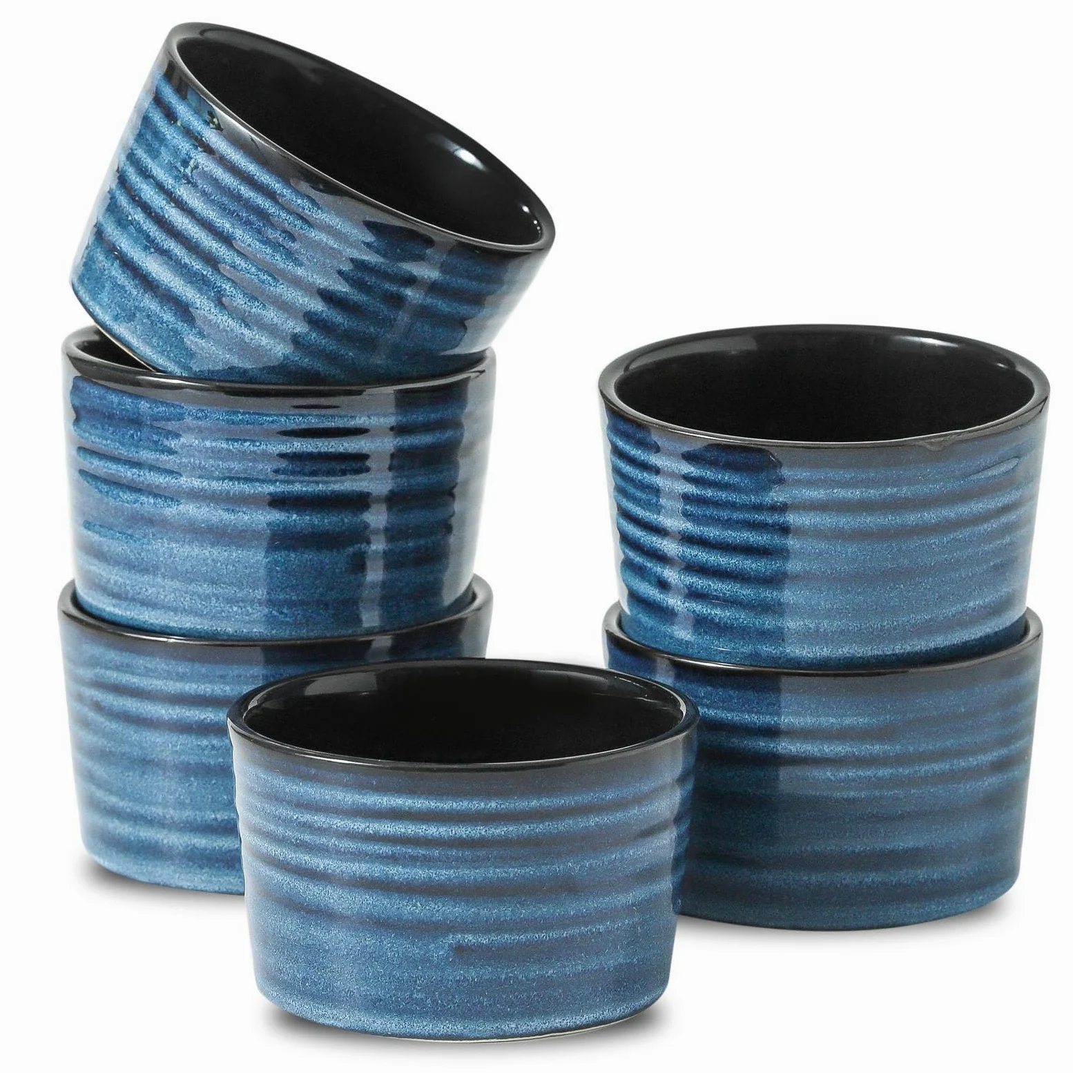 glowworm Ramequines de 8 onzas para soufflé de crema brulee, tazas de porcelana para hornear, cuencos de ramequines de estilo moderno aptos para horno, juego de 6, azul