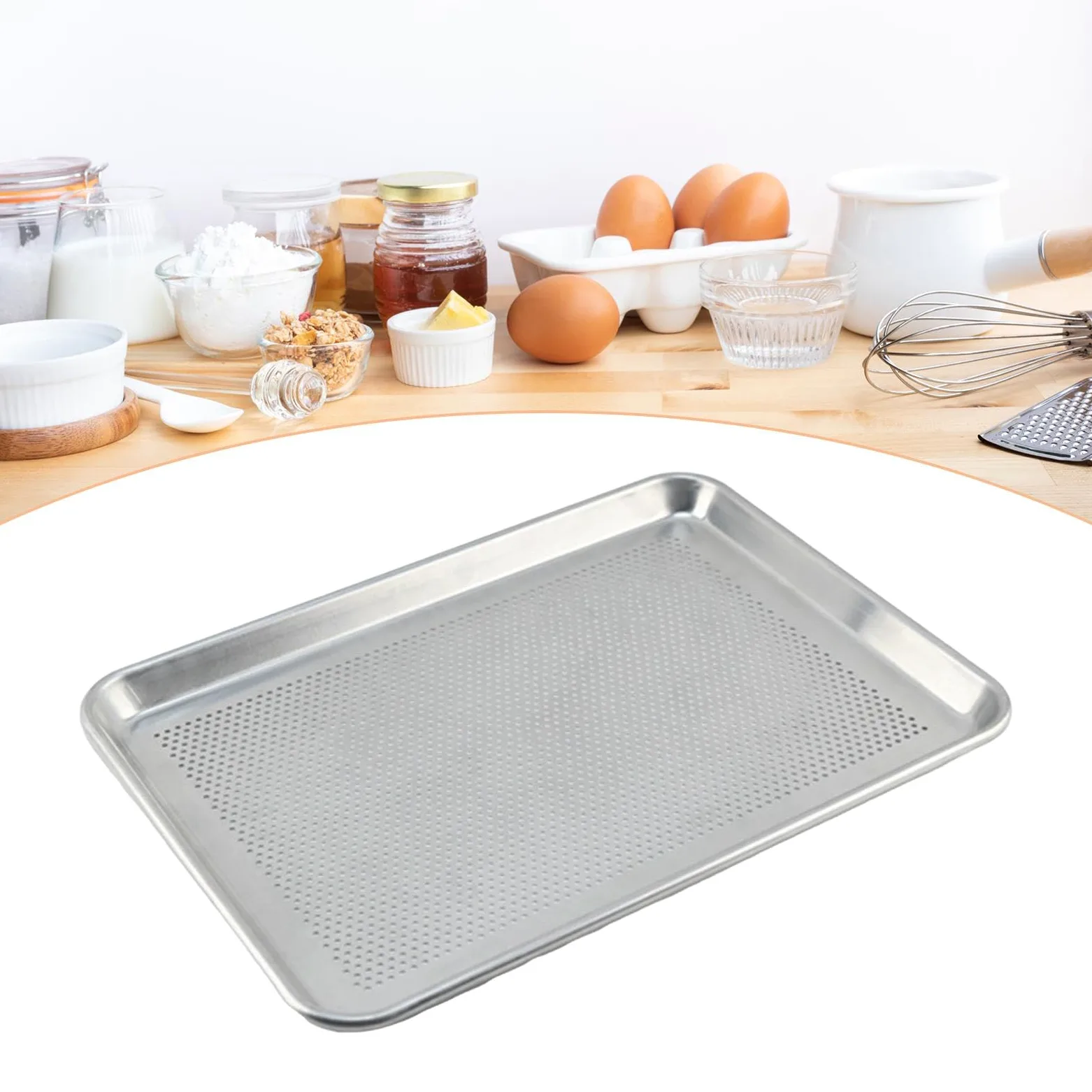 KESOTO Bandeja perforada para hornear, bandeja para galletas, bandeja para Pizza para horno para asar, 46x33cm