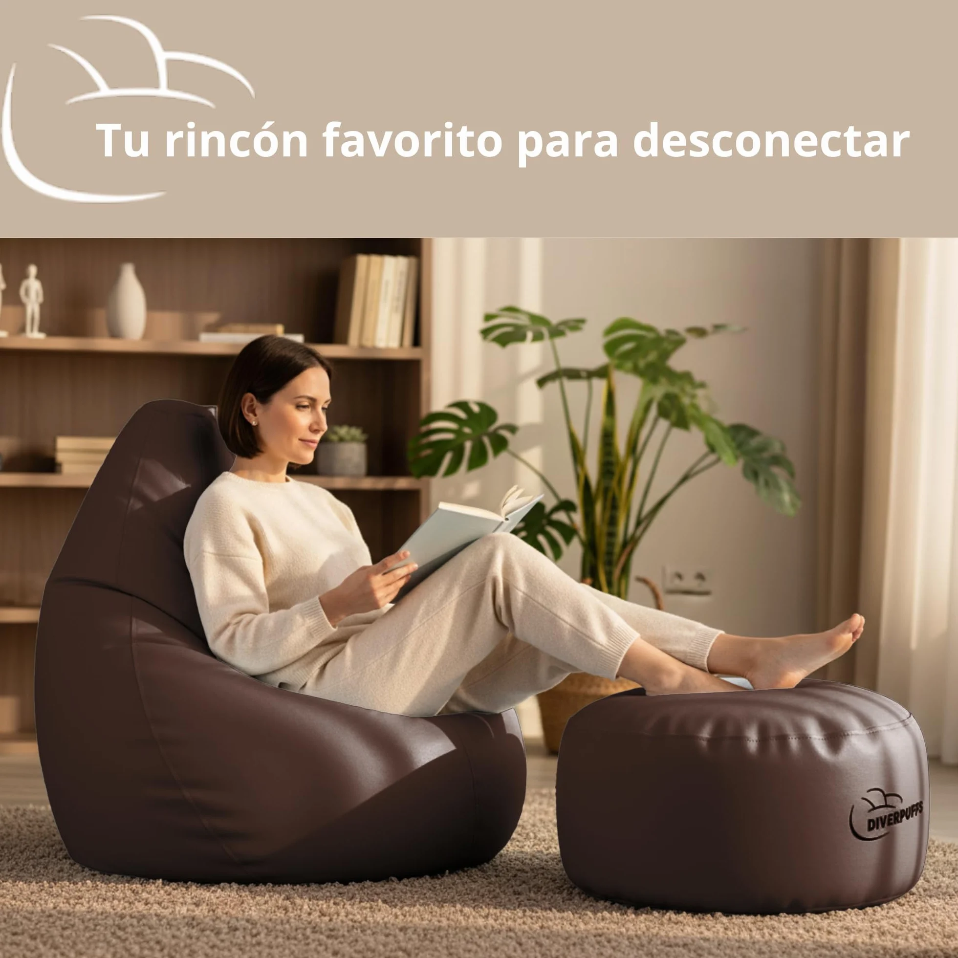 Puff Pera XXL Chocolate con Reposapiés y Relleno Incluido Ultra Cómodo para Leer Jugar o Descansar Ideal para Niños y Adultos Diseño Interior Exterior Antiestrés Uso Diario Salón Dormitorio