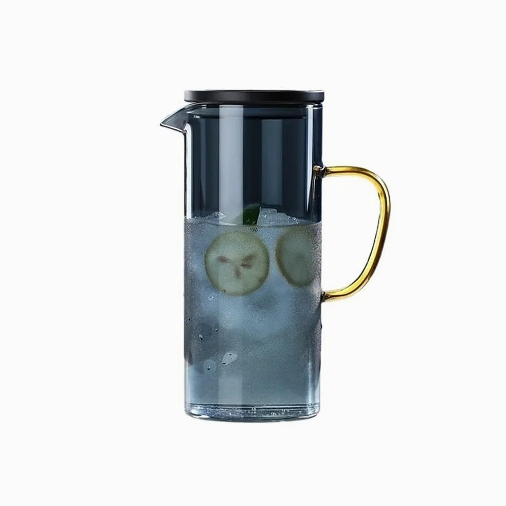 Jarra Jarra de agua fría vidrio espesado con asa | Jarra for bebidas con té helado y jugo con alto contenido de borosilicato(Blue)