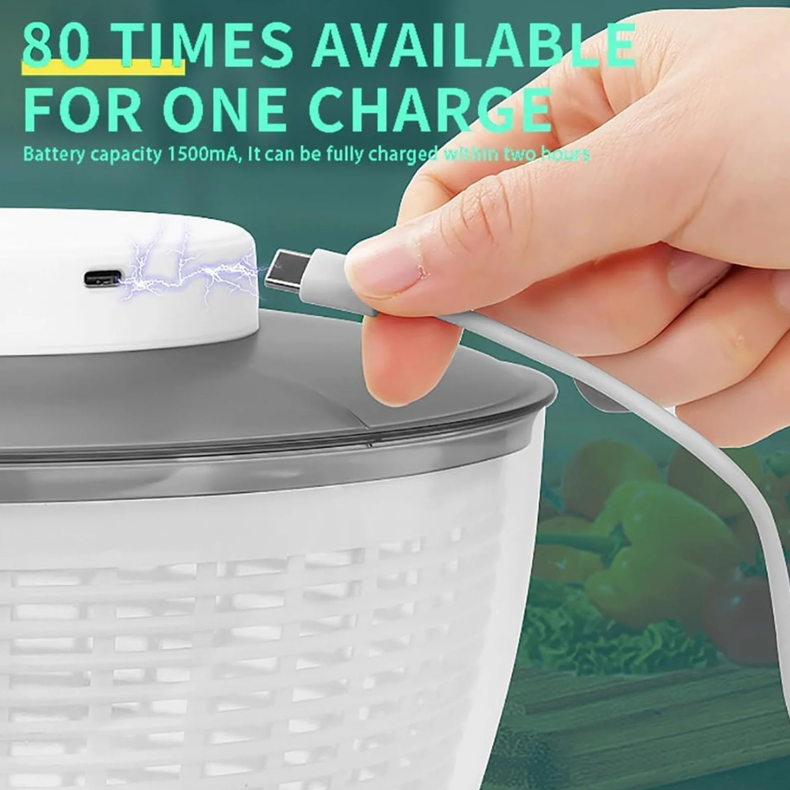 Centrifugador eléctrico de ensalada, lavadora y secadora recargable de 1500 mAh, base antideslizante, secado rápido, capacidad de 6 litros para lechuga, verduras, frutas y hierbas