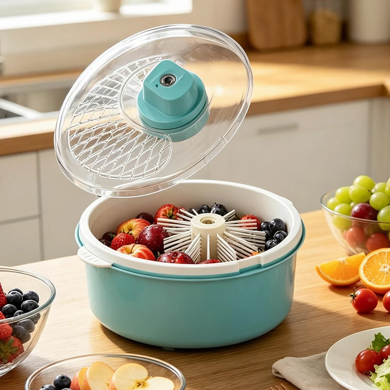 - Centrifugadora de limpieza de vegetales Bayas portátil Tazón de enjuague de alimentos | Dispositivo de limpieza de productos frescos para ensaladas, bayas, fresas, cerezas, uvas, hogar, camping, picnic