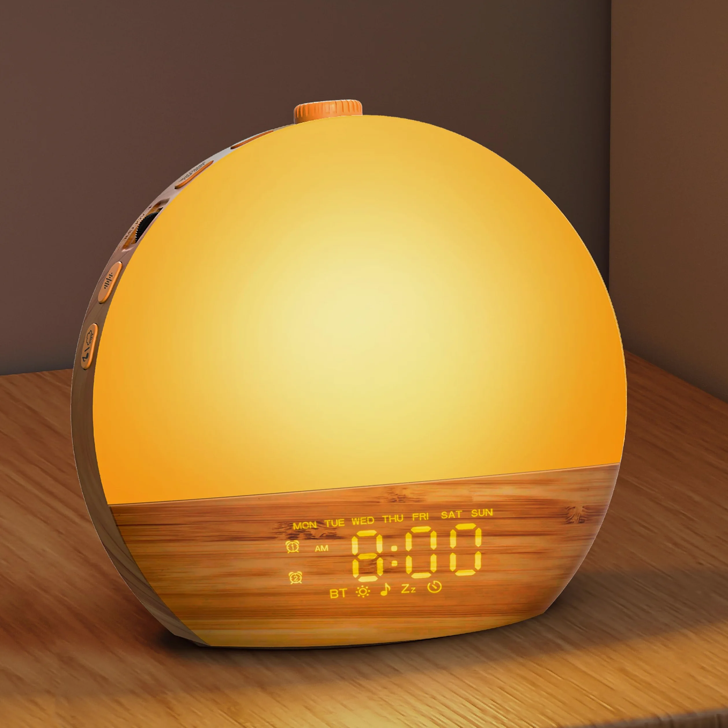 Geuuap Reloj despertador con sonido de grano de madera con sonido blanco con 25 sonidos relajantes, 17 luces nocturnas regulables, altavoz Bluetooth, despertador, para dormitorios, durmientes pesados