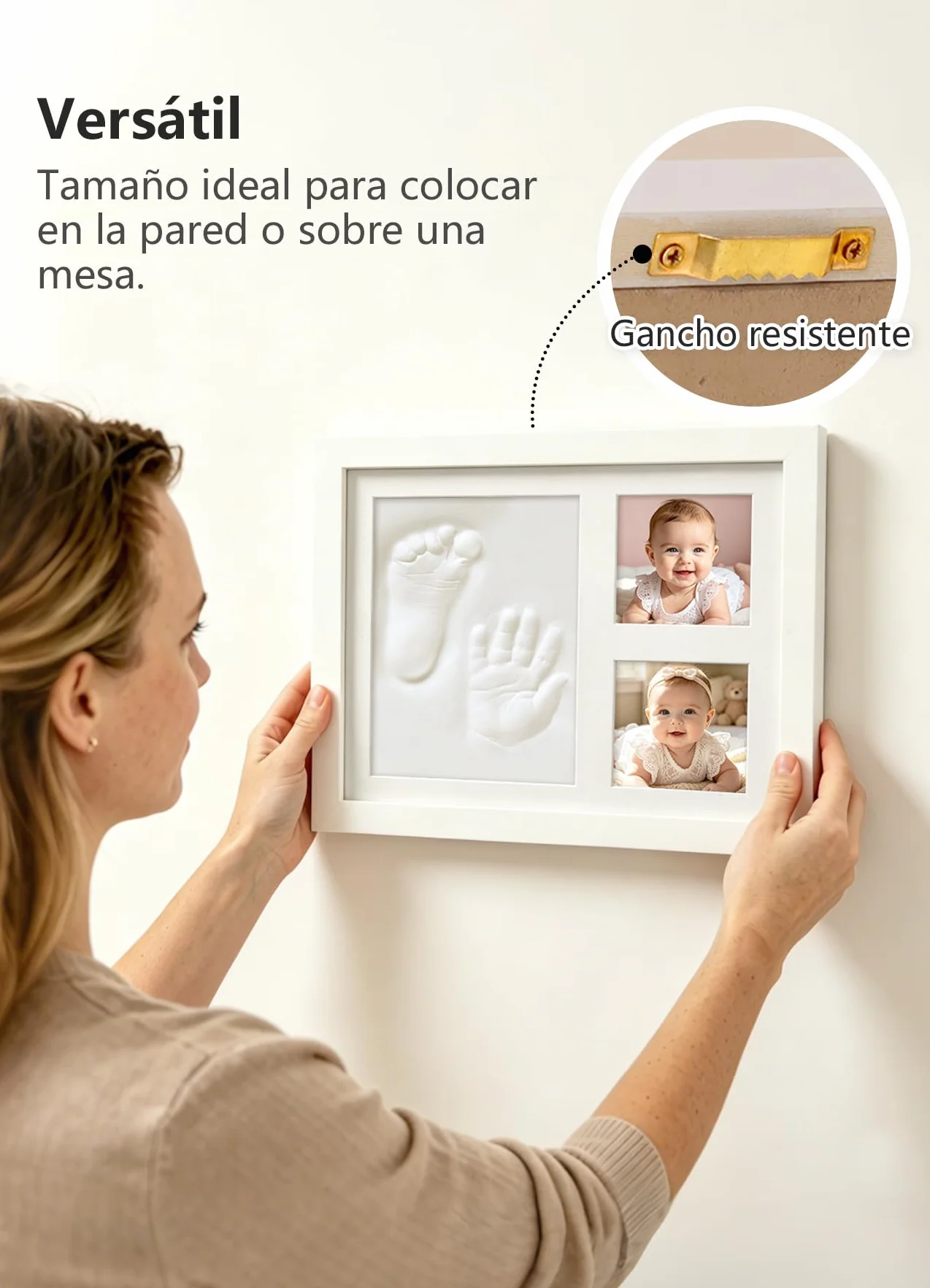 Kit de Huellas de Mano y Pie para Bebé, Arcilla Segura, Marco Personalizado, Regalo Baby Shower - Blanco