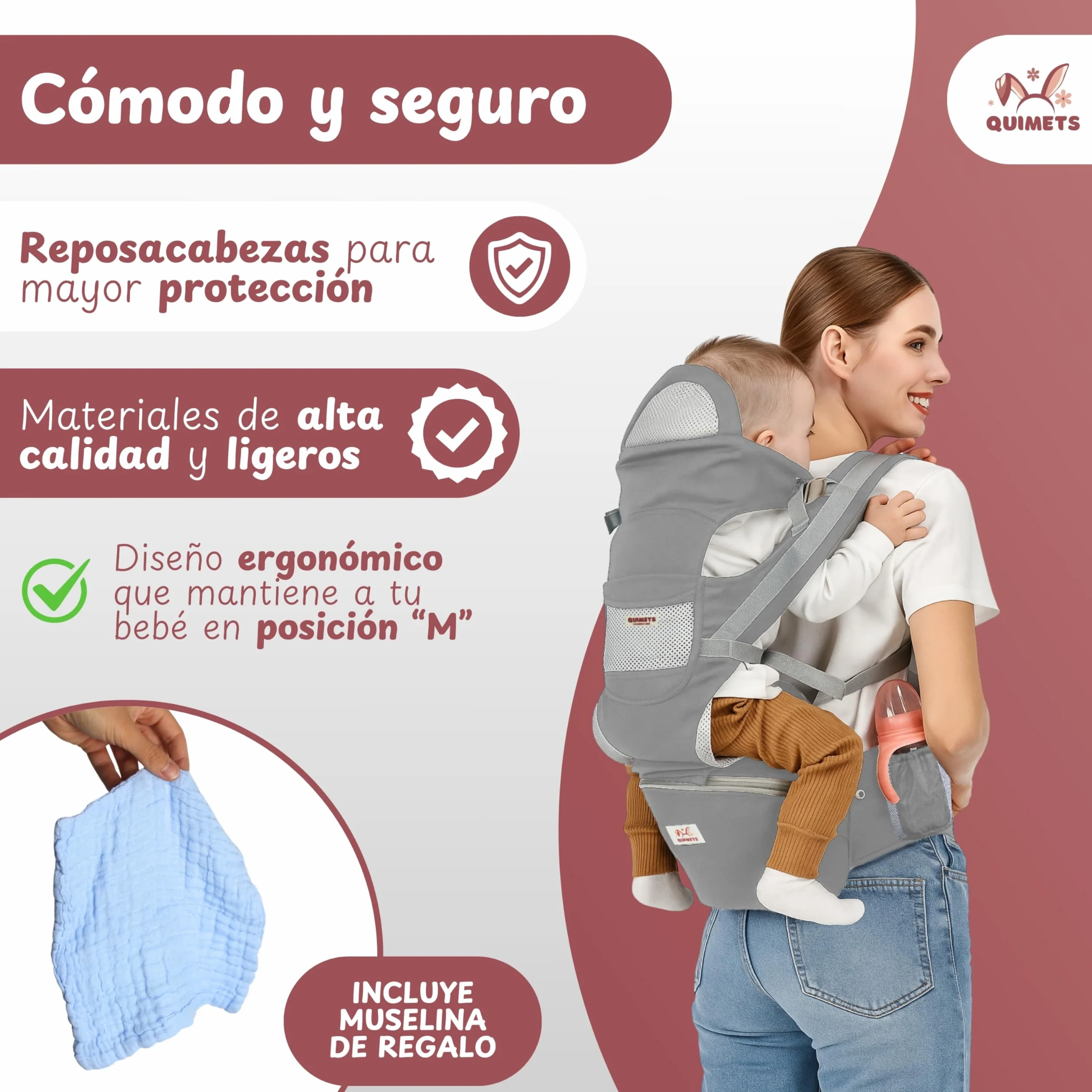 Mochila Portabebés 6 en 1 Recién Nacido Transpirable Ergonómica Suave Ligera