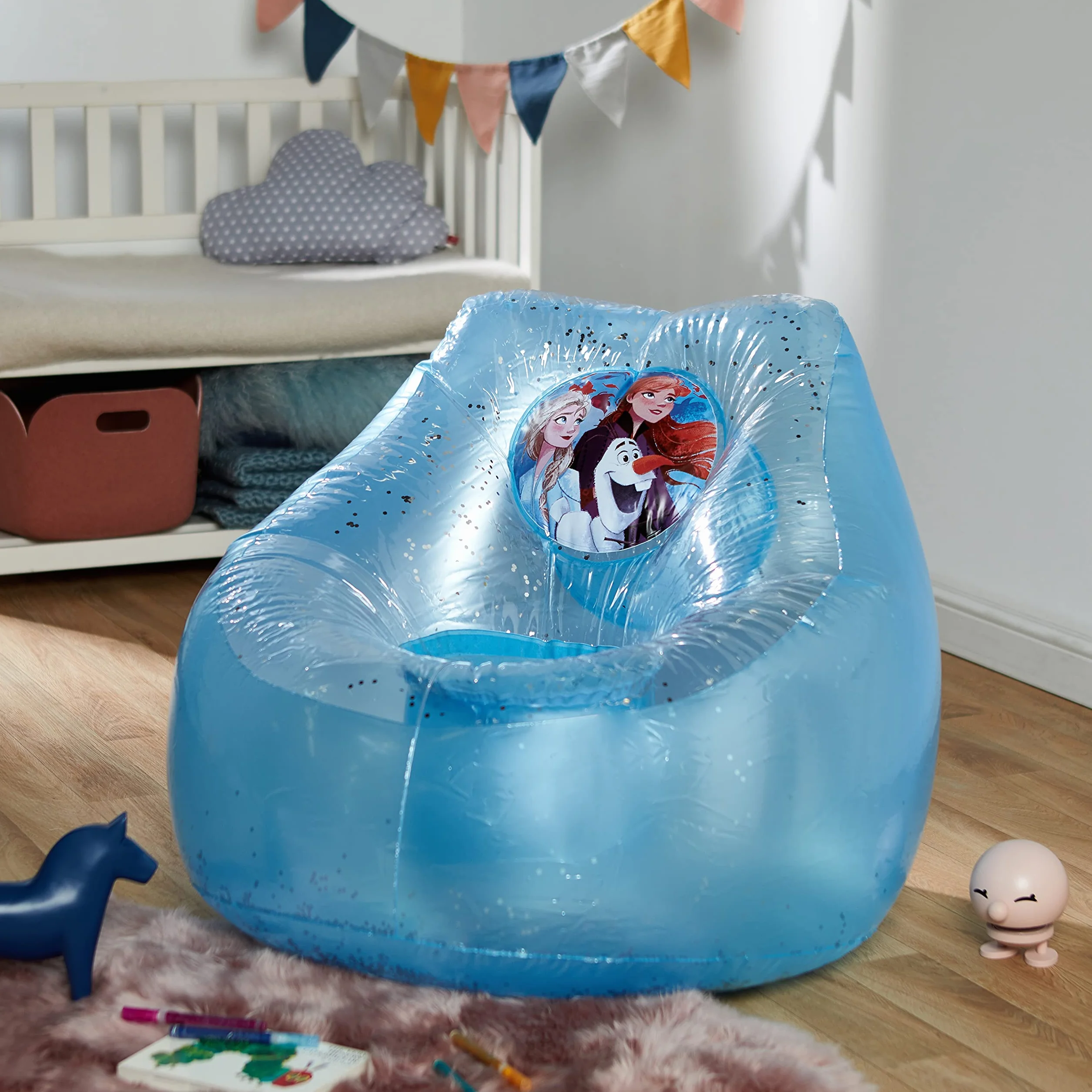 Disney frozen 289FZO Silla Inflable con Purpurina para niños, Color Azul y Blanco