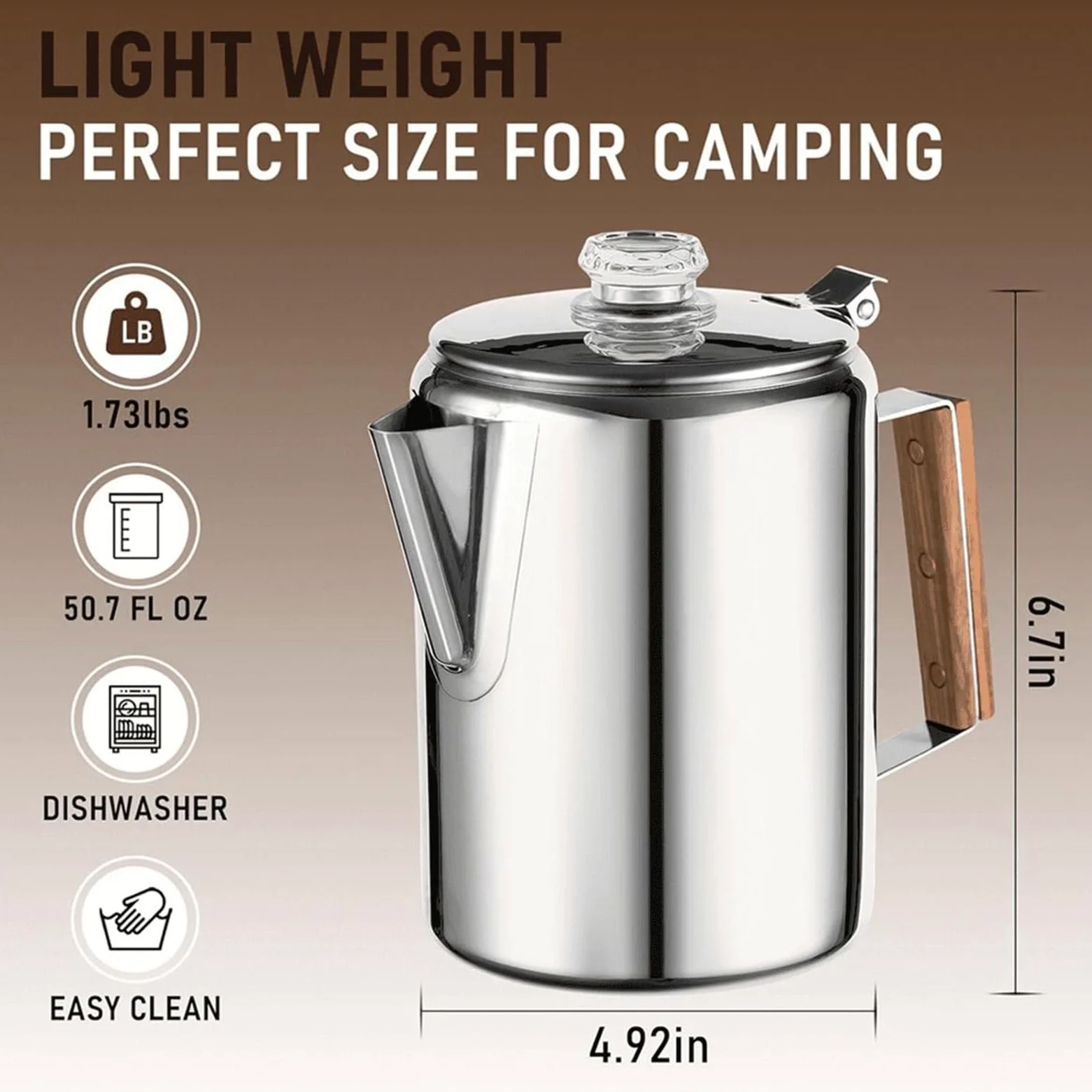Percoladora Máquina Percoladora Compacta Portátil De Acero Inoxidable | Percoladora de Acero Inoxidable para Café Aire Libre, Camping, Playa, Autocaravana, Familia