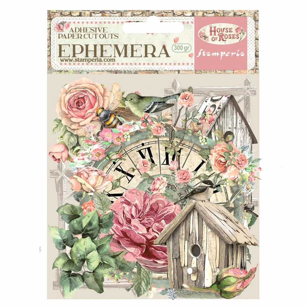 Stamperia - Ephemera for Scrapbooking, Albums, Card Making, Bullet Journalling and More, Adhesive Paper Cut Outs, Easy to Apply, Perfect for Hobbies, Crafts, and Gifting (House of Roses)