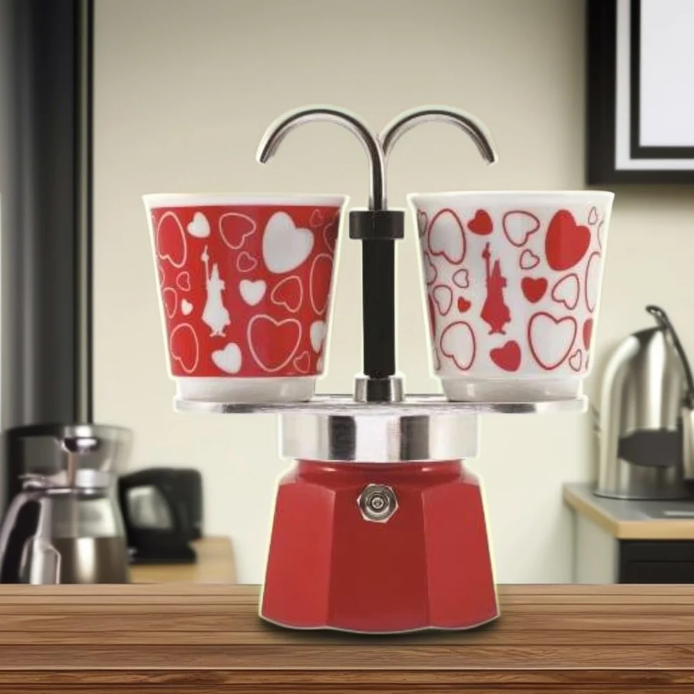 Bialetti Set Mini Express Moka con 2 tazas corazón 90 ml