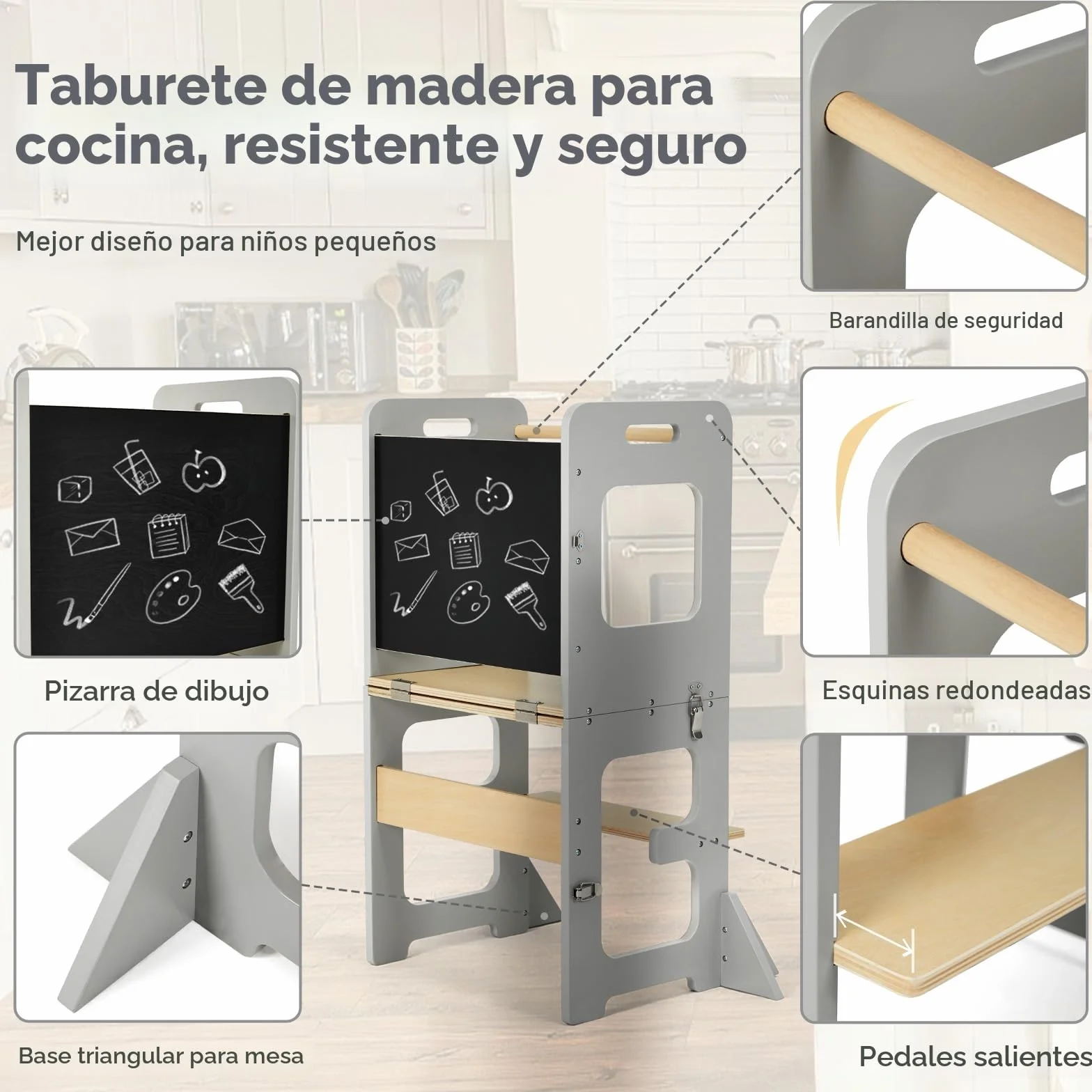 Labebe Torre de Aprendizaje Infantil 3 en 1 Plegable con Pizarra, Montessori para niños a Partir de 1 año