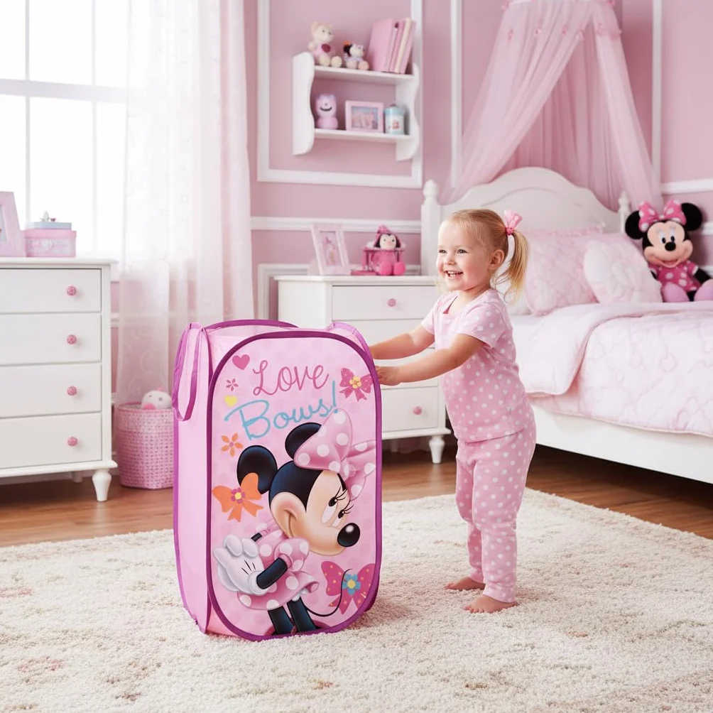 SUPERDIVER Cesta plegable Minnie Mouse Oficial Disney 36x36x58 cm con asas ligera se pliega a 20x20 cm