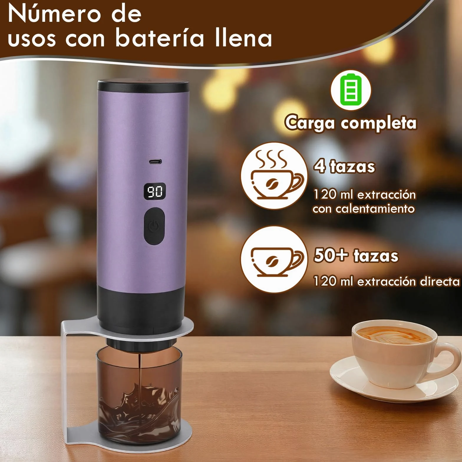 Euakee Cafetera Espresso Portátil,Eléctrica Cafetera Capsulas, 15Bar, 90ML, Compatible con NS/DG/Café Molido, Puede preparar 50 tazas de café para Camping para RV Senderismo Oficina