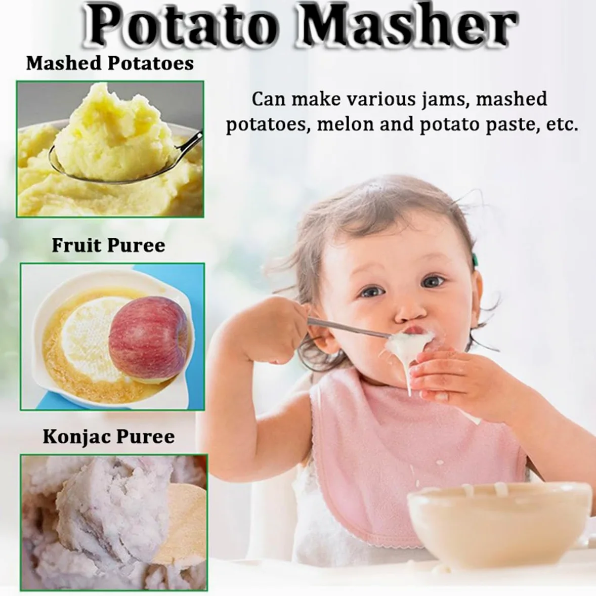 Prensador y triturador de Patatas, Prensa de Alimentos de Alta Resistencia, triturador de Acero Inoxidable para Hacer puré de Patatas, Frutas y Verduras