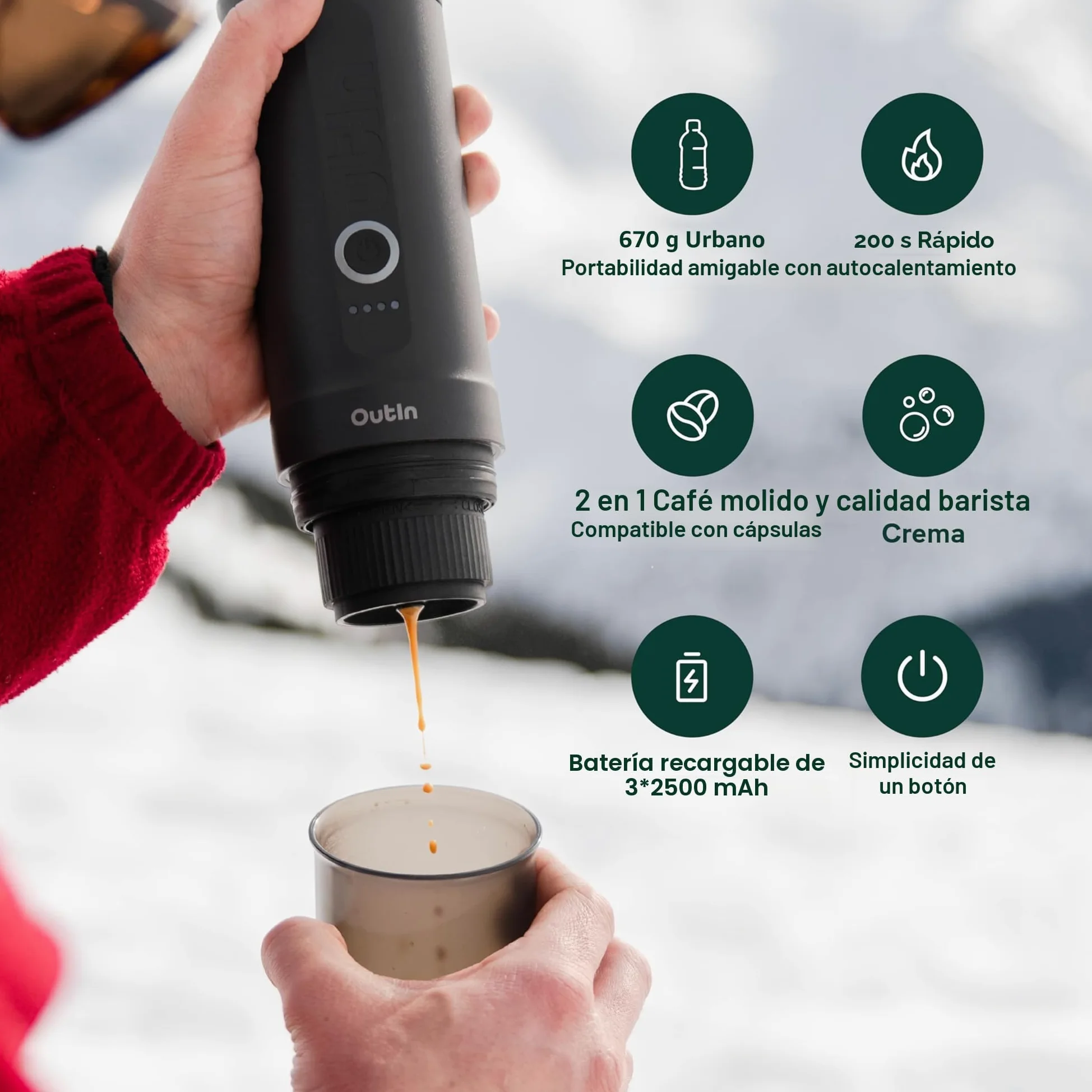 OutIn Nano Cafetera Espresso Eléctrica Portátil Estuche Protector de EVA