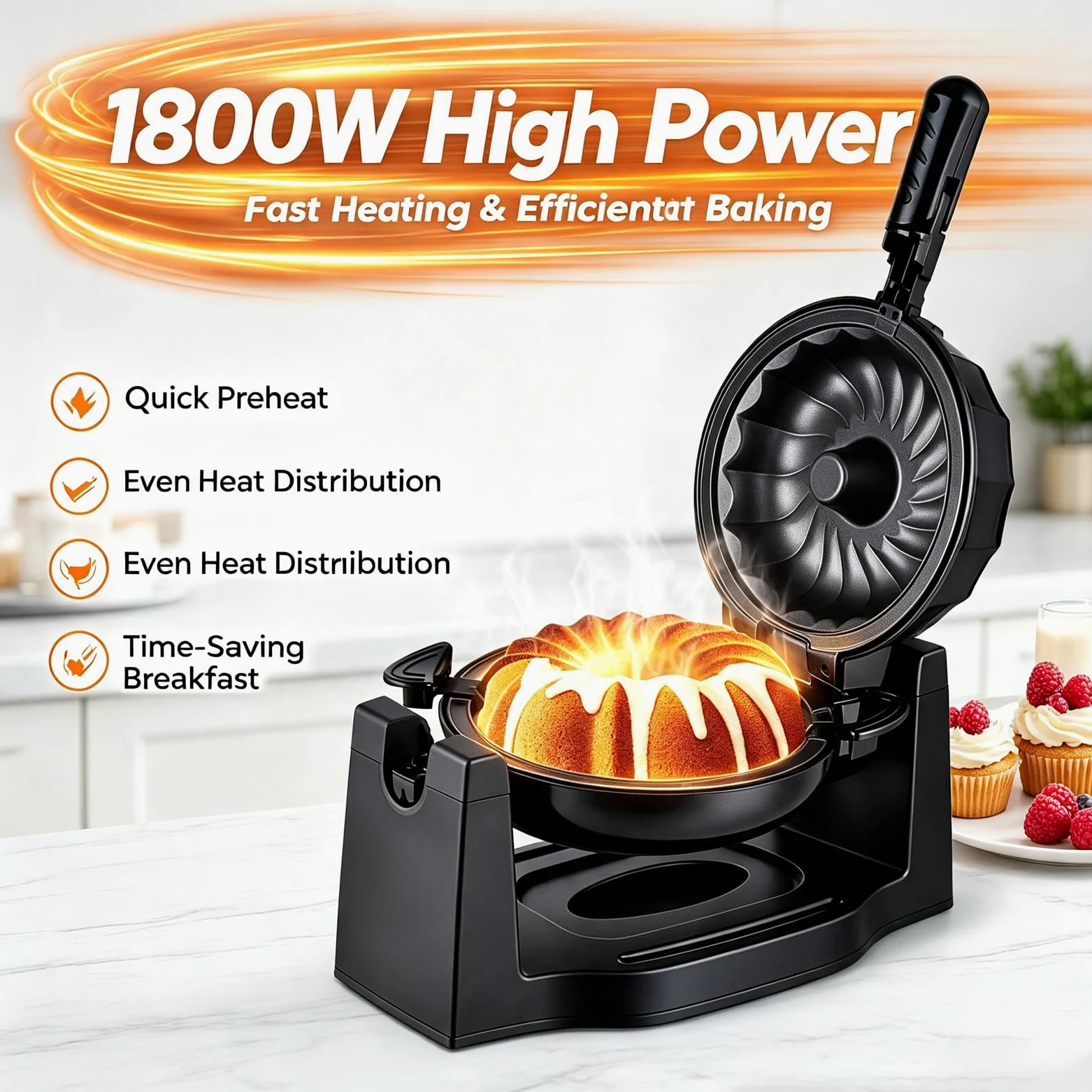 Máquina De Pan Multifuncional De 1800 W, Máquina Eléctrica Para Hacer Pastel De Lava Con Calentamiento Uniforme, Temperatura Constante Automática, Bandeja Antiadherente, Base Antideslizante