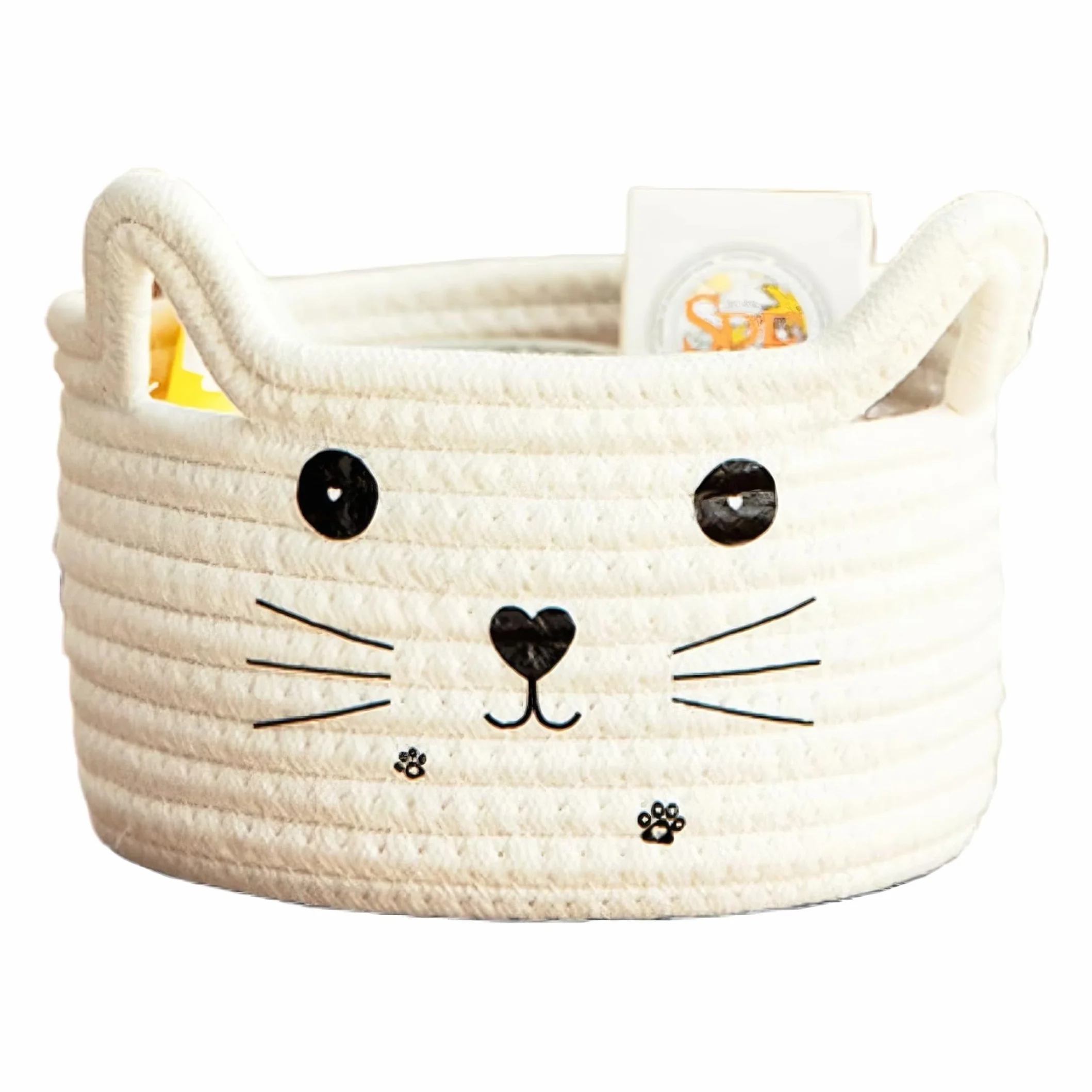 Cesta de Almacenamiento Tejida de Algodón para Gatos, Amarillo