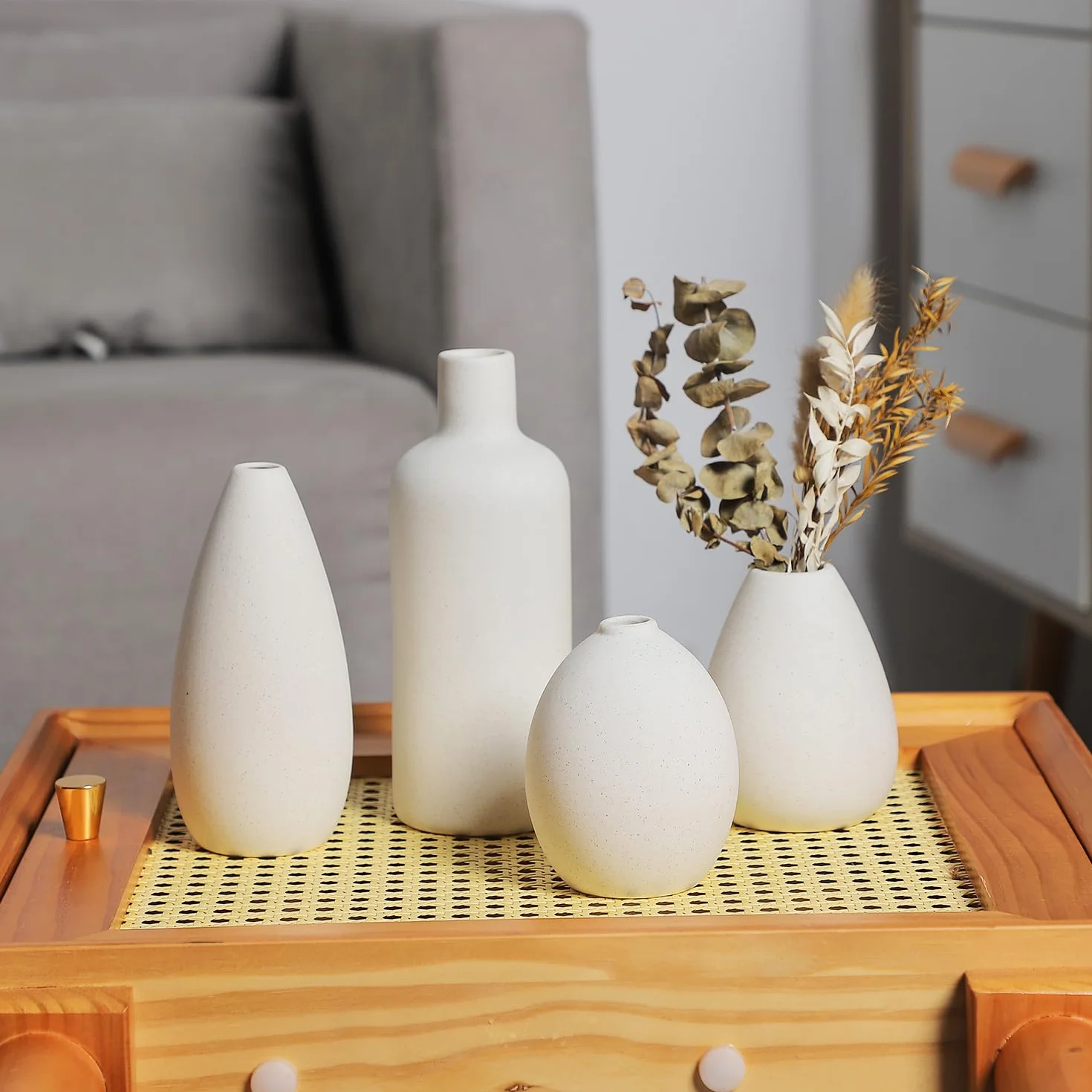 EMABT Jarrón de cerámica Blanco Set 4 pequeños para Flores, únicos para Piezas centrales, Modernos Decorativos para decoración del hogar Entrada de Mesa (Blanco)