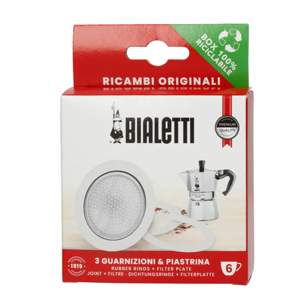 Bialetti Paquete de 3 juntas y 1 filtro para cafetera espresso de 6 tazas de aluminio