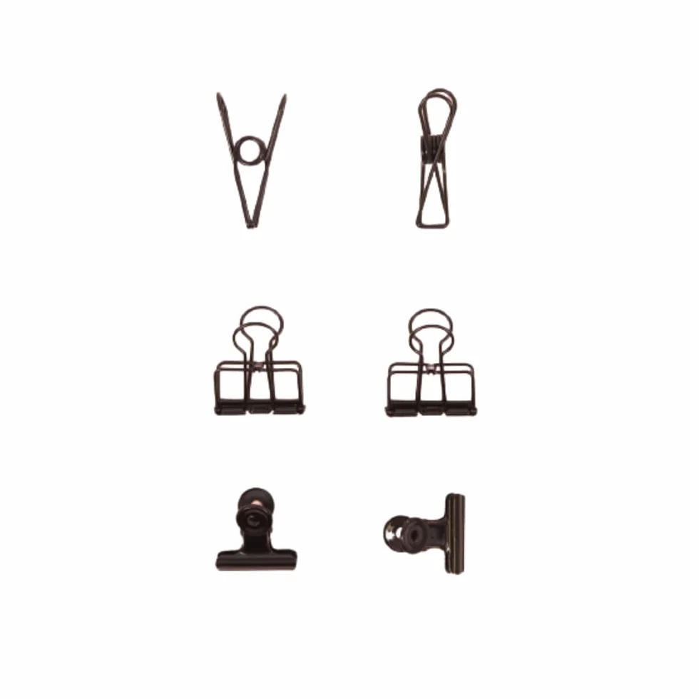 Craftelier - Set de 6 Pinzas Metálicas con 3 Tamaños y 3 Diseños Distintos | Sujeción para Materiales de Scrapbooking y Manualidades | Dimensiones Aprox. 1 x 5,5 cm, 3 x 4 cm, 3 x 3 cm - Negro