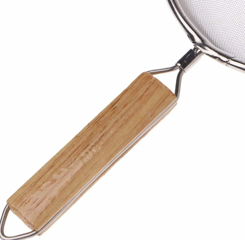Colador de acero inoxidable Colador Colador Tamiz Cuchara de fideos de mango largo, Colador de harina, Colador de malla fina-18.5cm