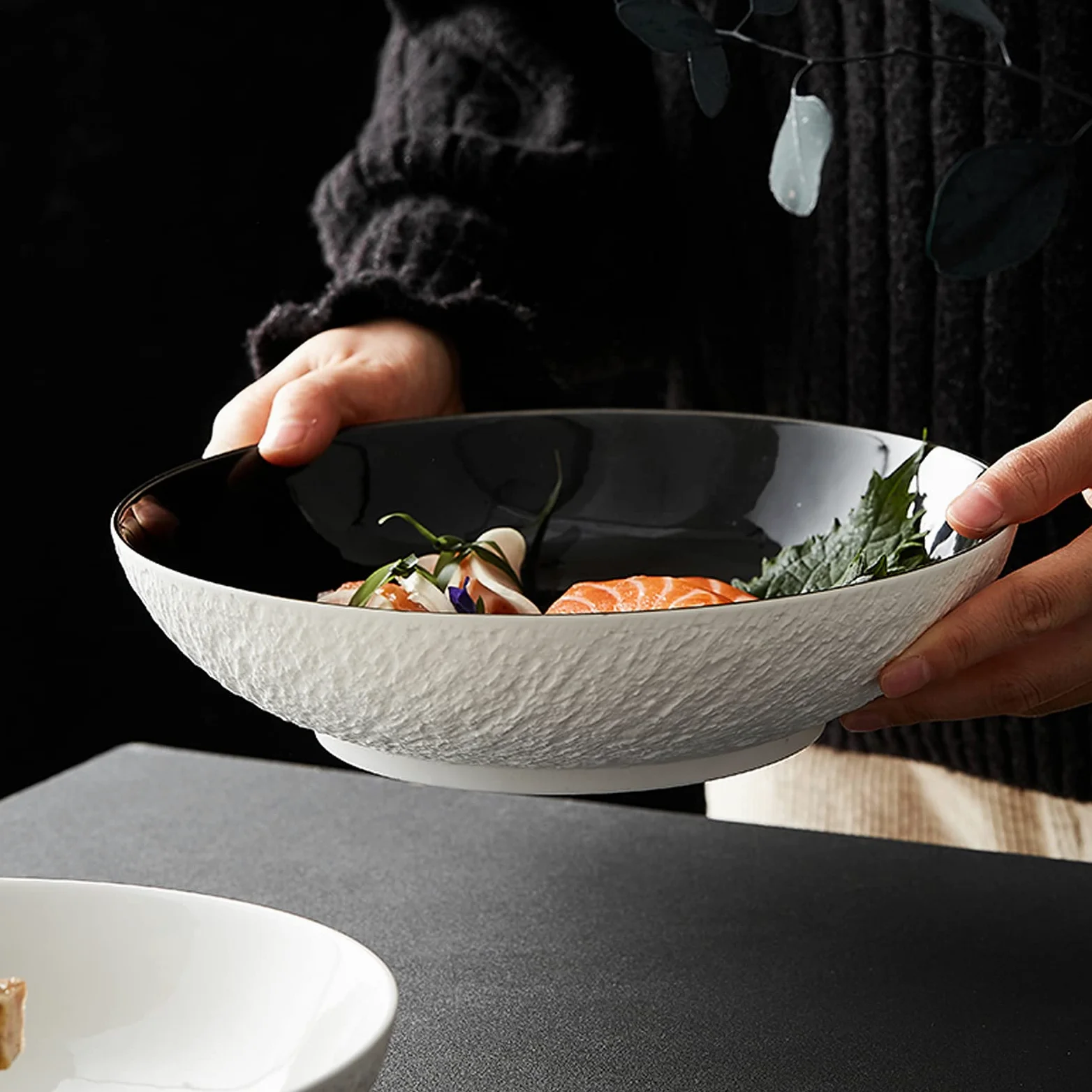 Cuenco para sopa, cuenco de cerámica, plato para ensalada, plato para tartas, apto para lavavajillas en microondas, plato grande para espaguetis, un juego de 2, para horno microondas, horno, lavavaj