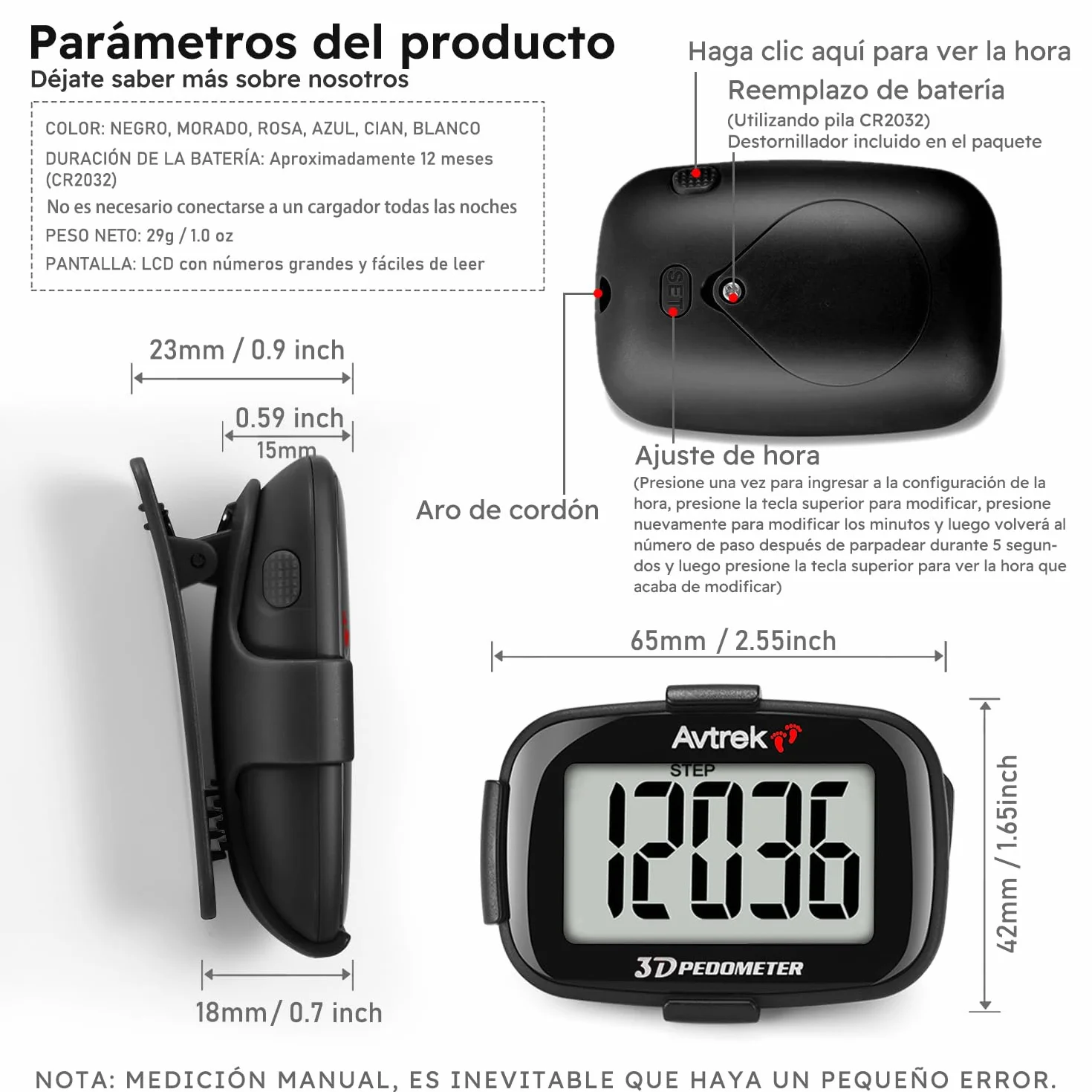 AVTREK Podómetro 3D Mini podómetro sin App sin Bluetooth para Caminar o Correr Actividades de Senderismo al Aire Libre