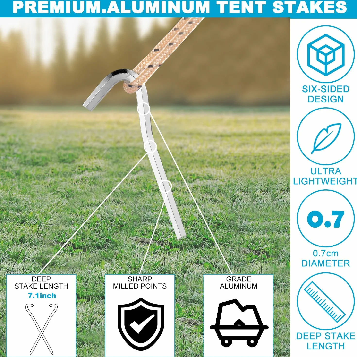 Piquetas Camping Suelo Duro 18 cm Pack 14 Clavos Estacas Jardín Tiendas Campaña
