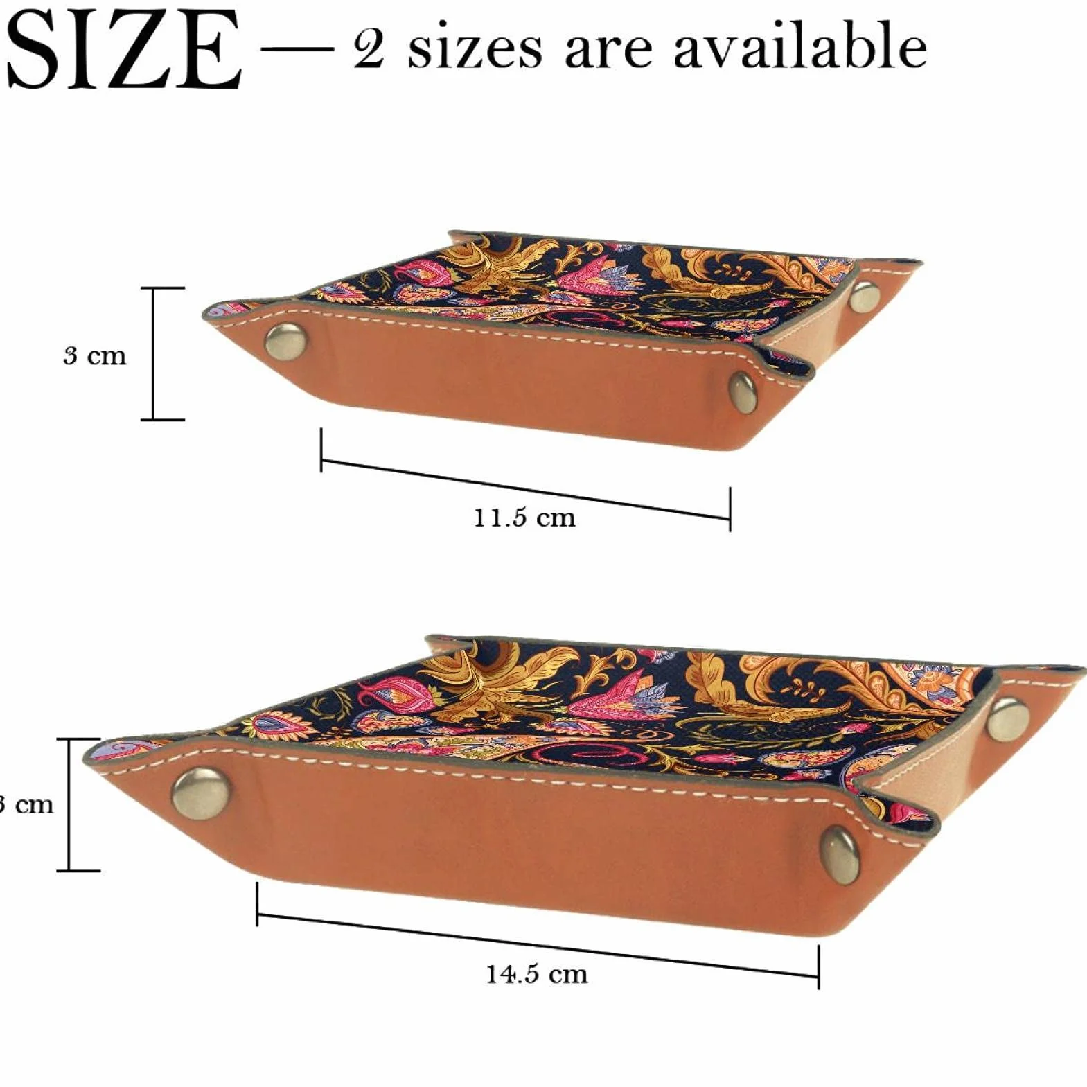 Vendimia Floral Paisley étnico Bandeja de Cuero,Bandeja de Cuero Plegable para Reloj de joyería de Monedas de Llave de Almacenamiento