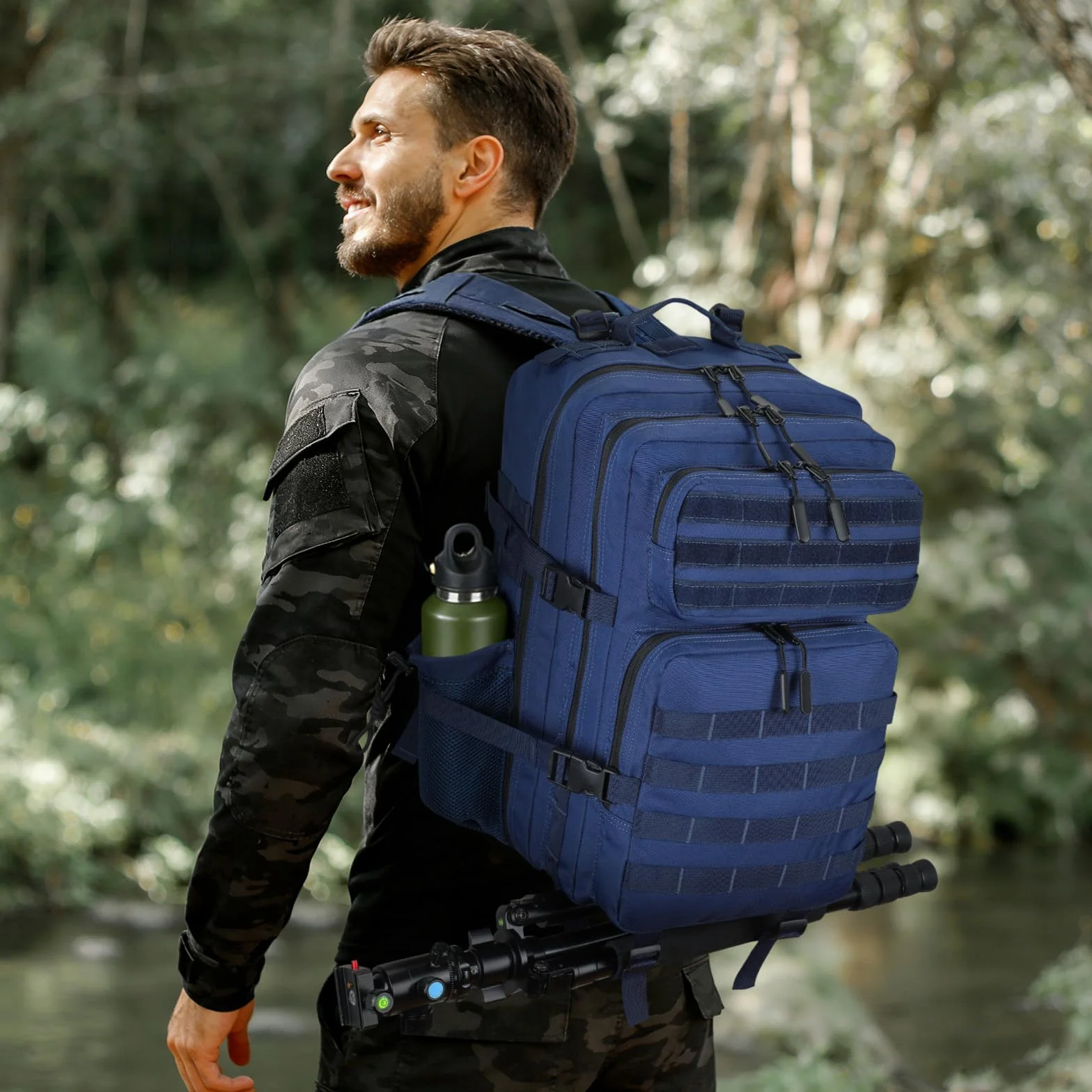 Mochila Táctica de Nylon 45L Impermeable para Caza y Aire Libre - Azul