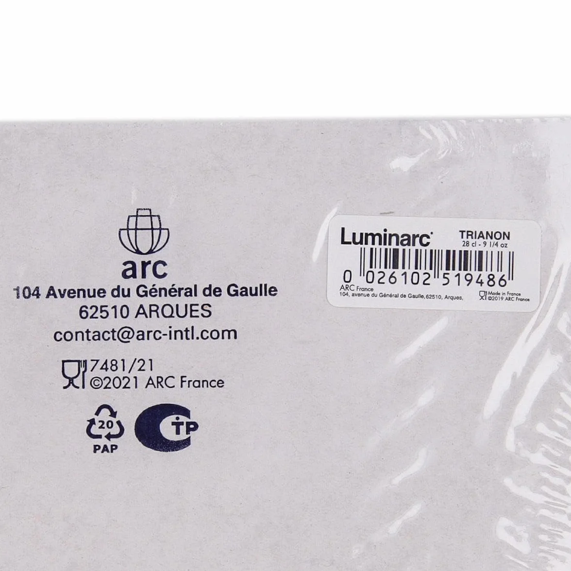 Luminarc Trianon Set Opal Con Plato 28cl Blanco, 4 Unidad (Paquete de 1)