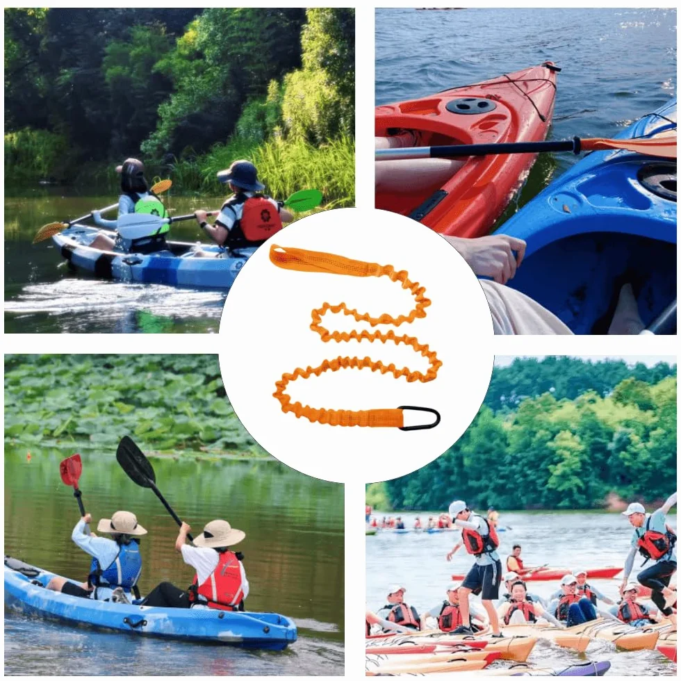 Correas para remos de kayak, leash extensible 1,5 m con mosquetón, naranja