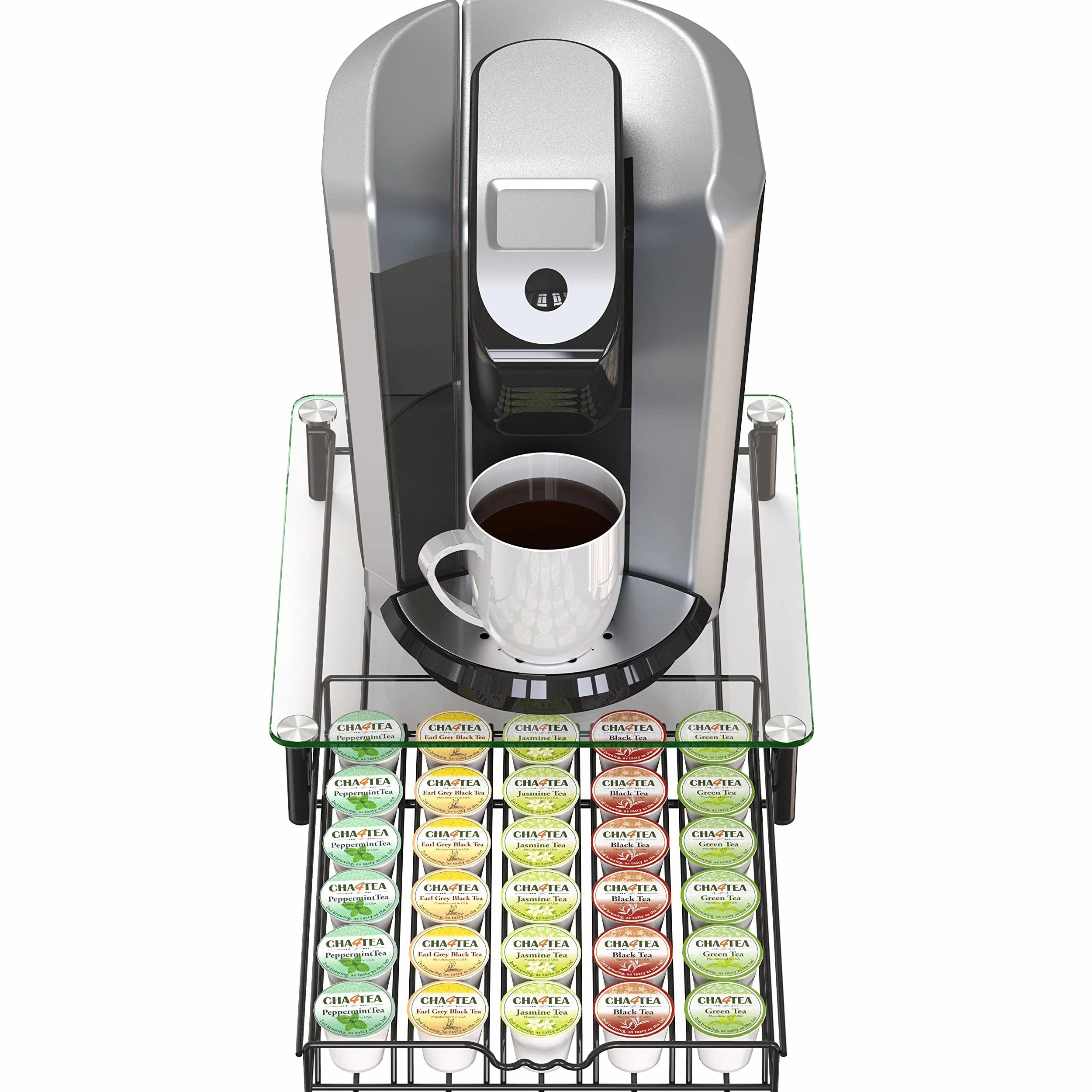 Deco Brothers Cajón de cristal templado para guardar 30 cápsulas de café, color negro