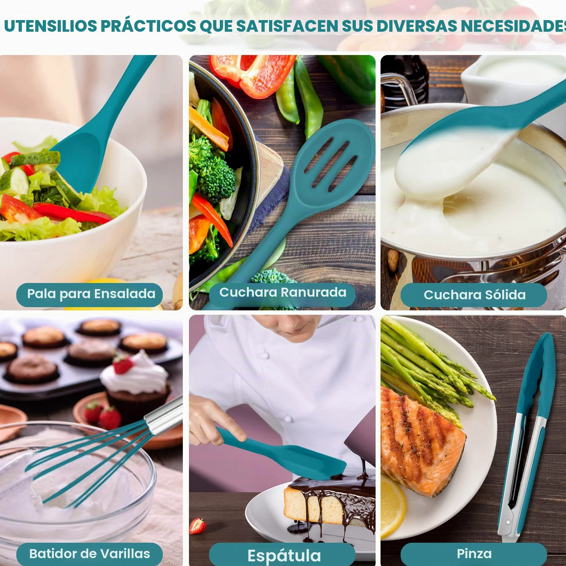 Herogo Juego de utensilios de cocina, utensilios de cocina de silicona de 22 piezas con soporte, herramientas de cocina, resistente al calor y antiarañazos, apto para lavavajillas (azul)